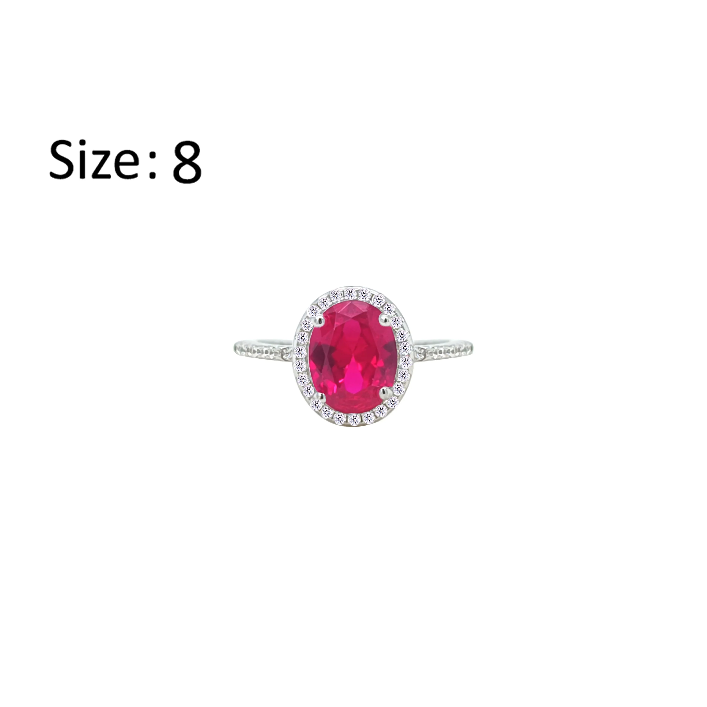 Asfour Crystal Halo Ring With Fuchsia Oval Design In 925 Sterling Silver-RM0158-F-8