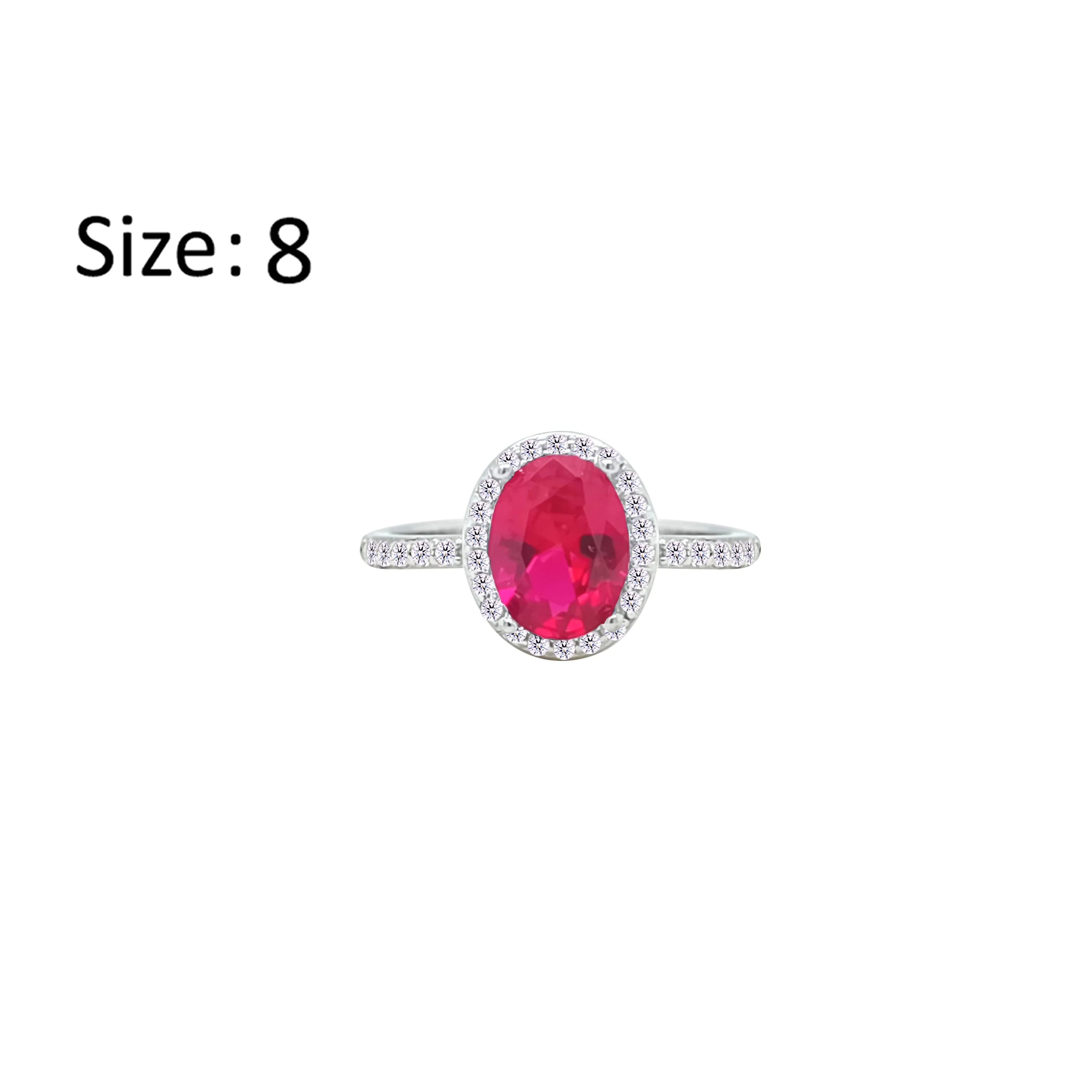 Asfour Crystal Halo Ring With Fuchsia Oval Design In 925 Sterling Silver-RM0161-F-8