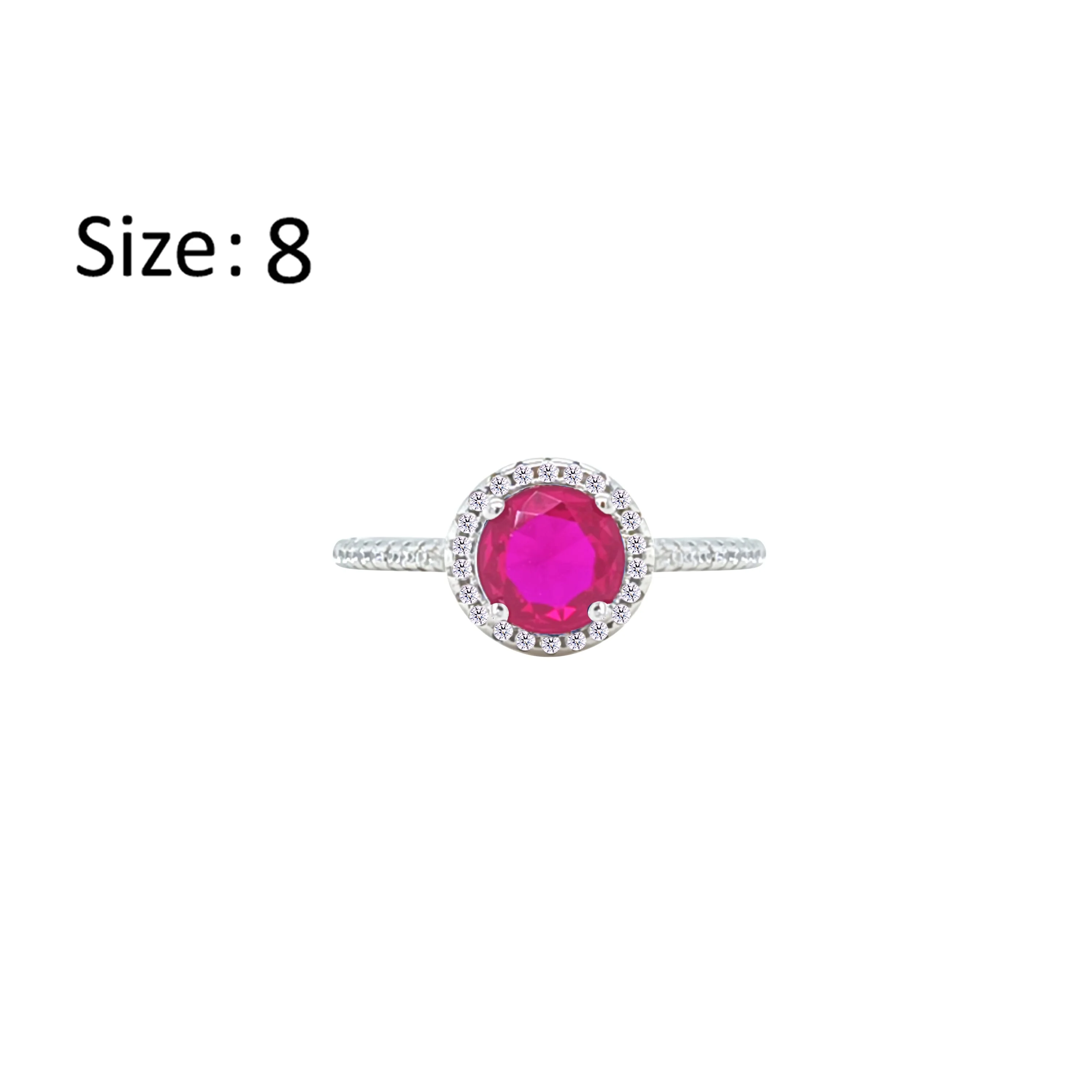 Asfour Crystal Halo Ring With Fuchsia Round Design In 925 Sterling Silver-RM0139-F-8