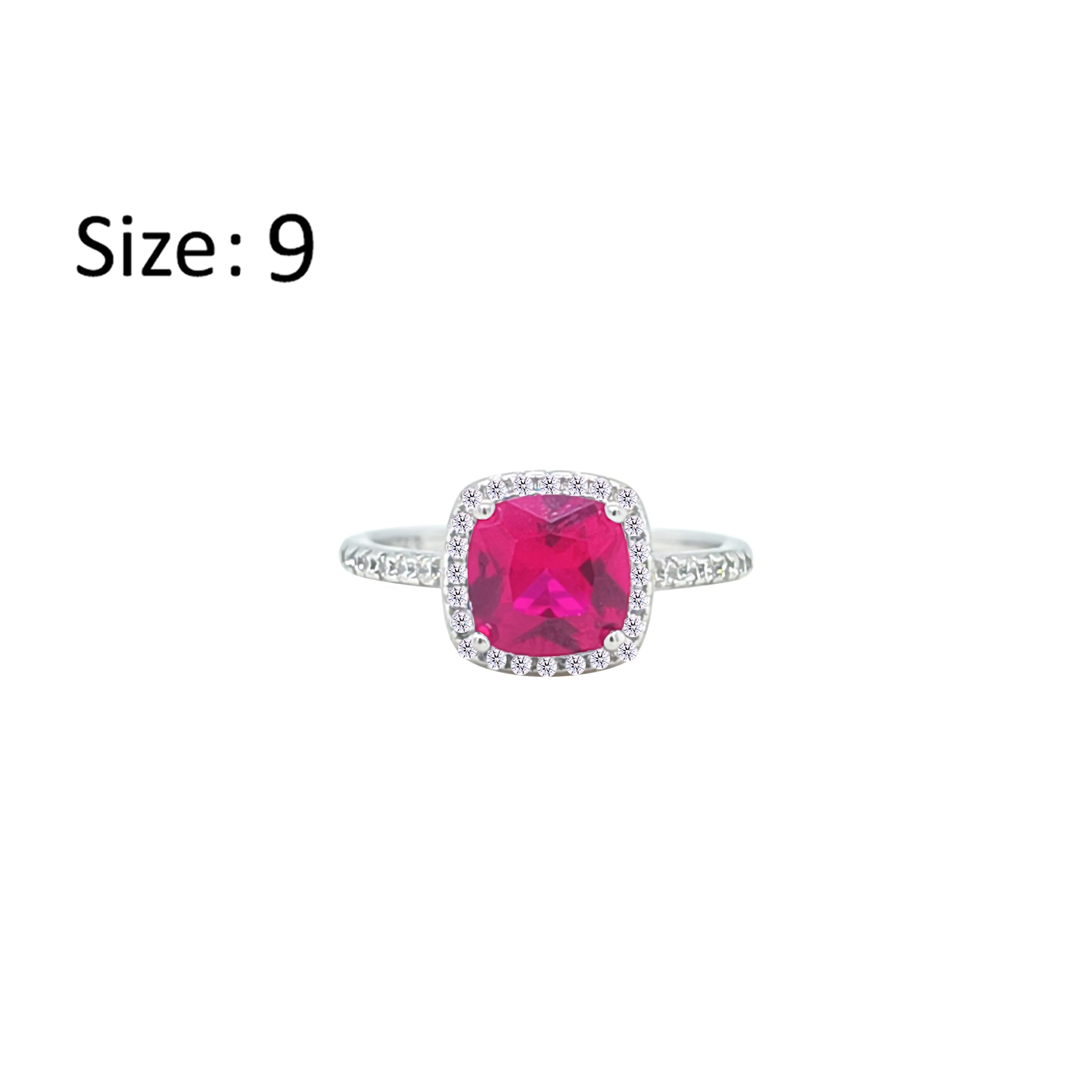 Asfour Crystal Halo Ring With Fuchsia Square Design In 925 Sterling Silver-RM0155-F-9