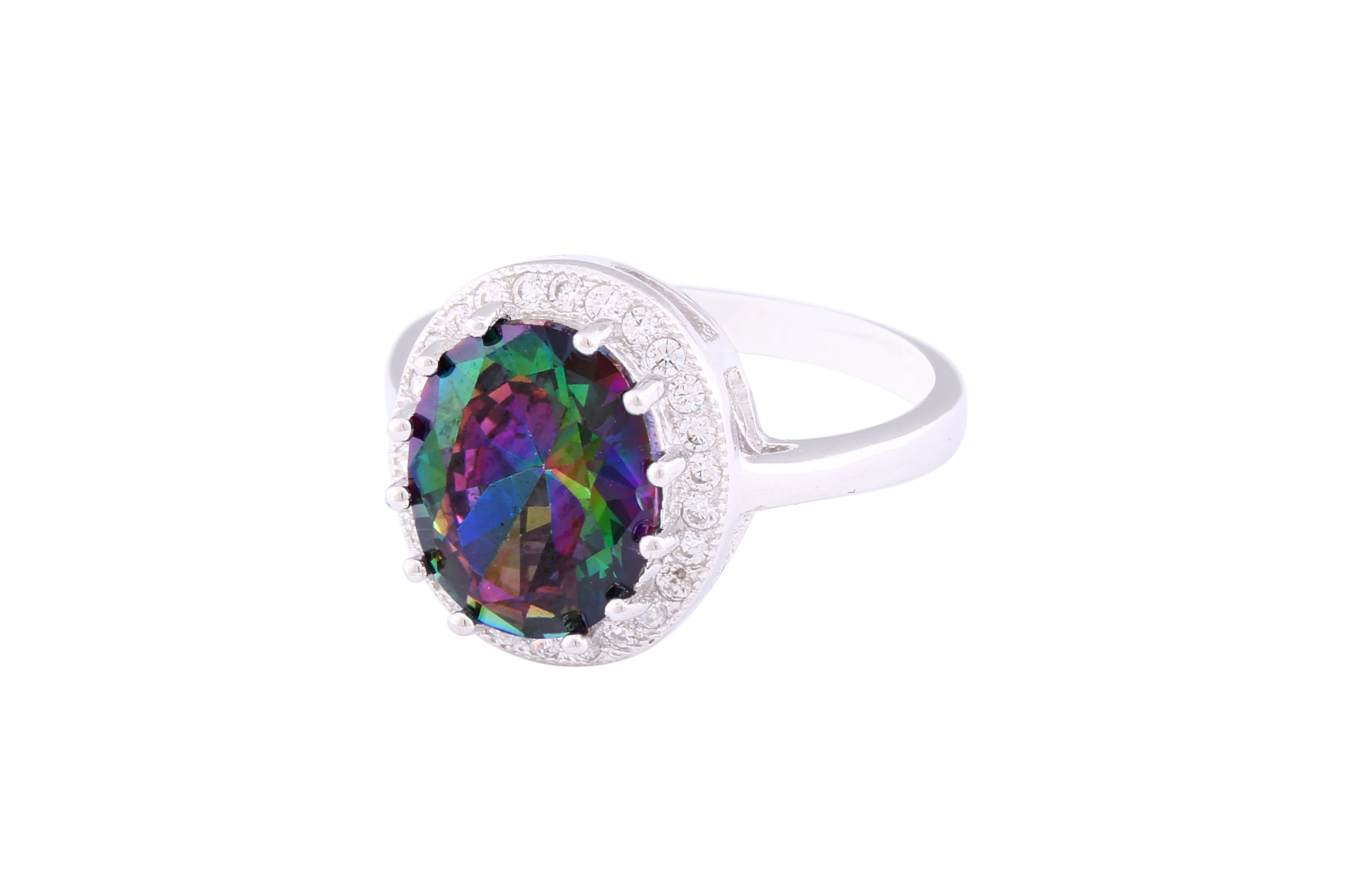 Asfour Crystal Halo Ring With Multi Color Oval Zircon Stone In 925 Sterling Silver RM0087-AP-8 - Image 2