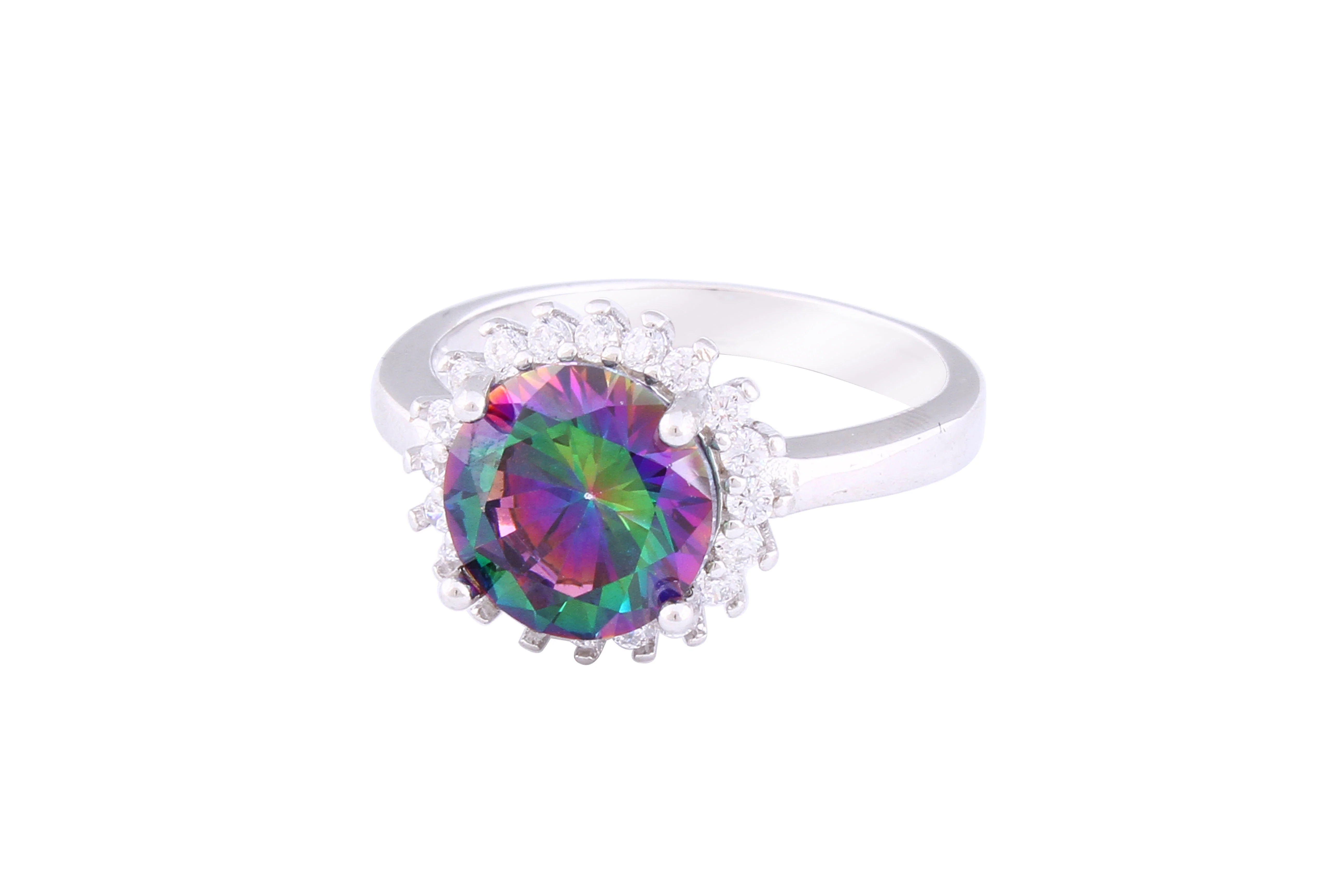 Asfour Crystal Halo Ring With Multi Color Round Zircon Stone In 925 Sterling Silver RM0078-AP-7 - Image 2