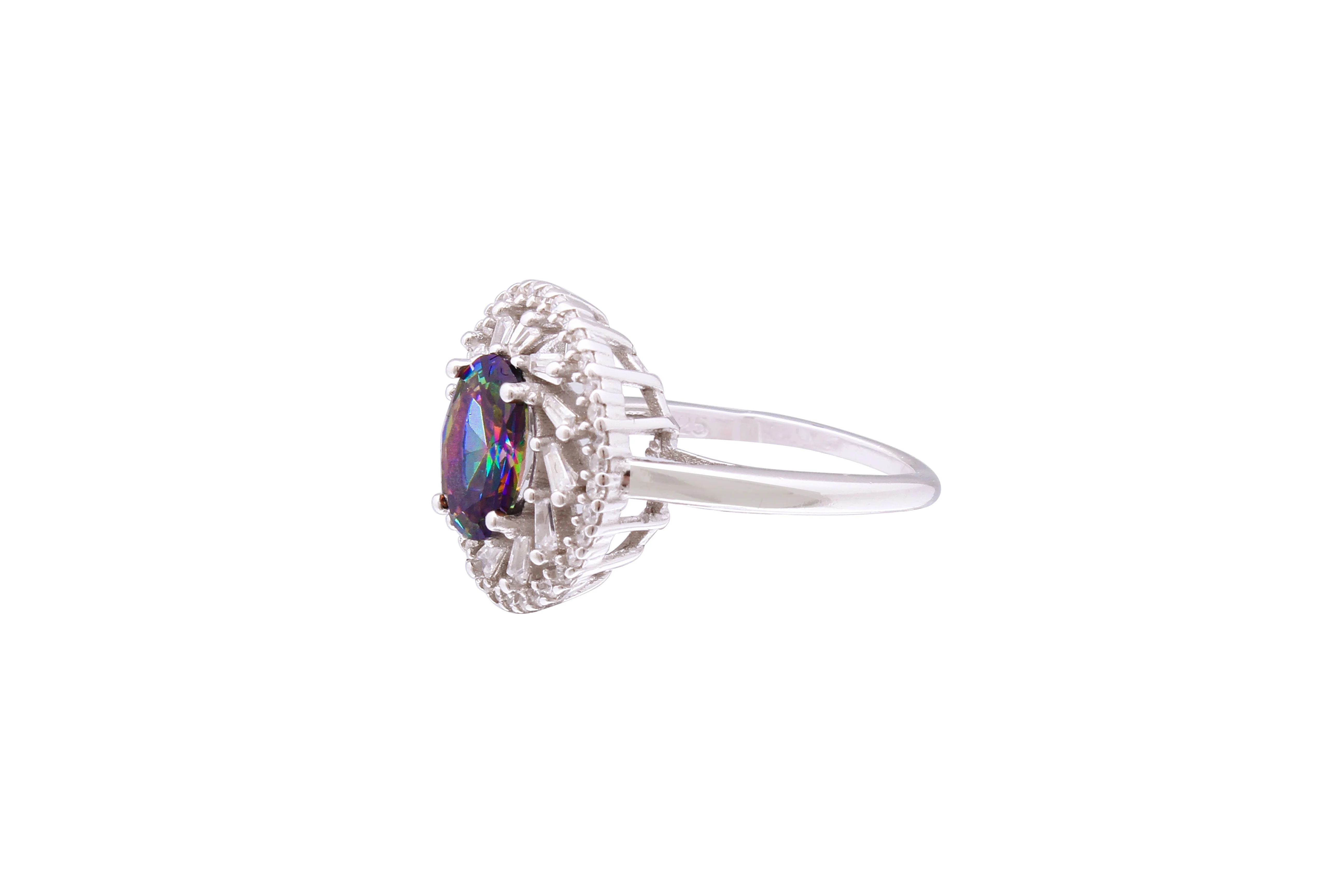 Asfour Crystal Halo Ring With Multi Color Zircon Stone In 925 Sterling Silver RD0073-APW-9 - Image 2