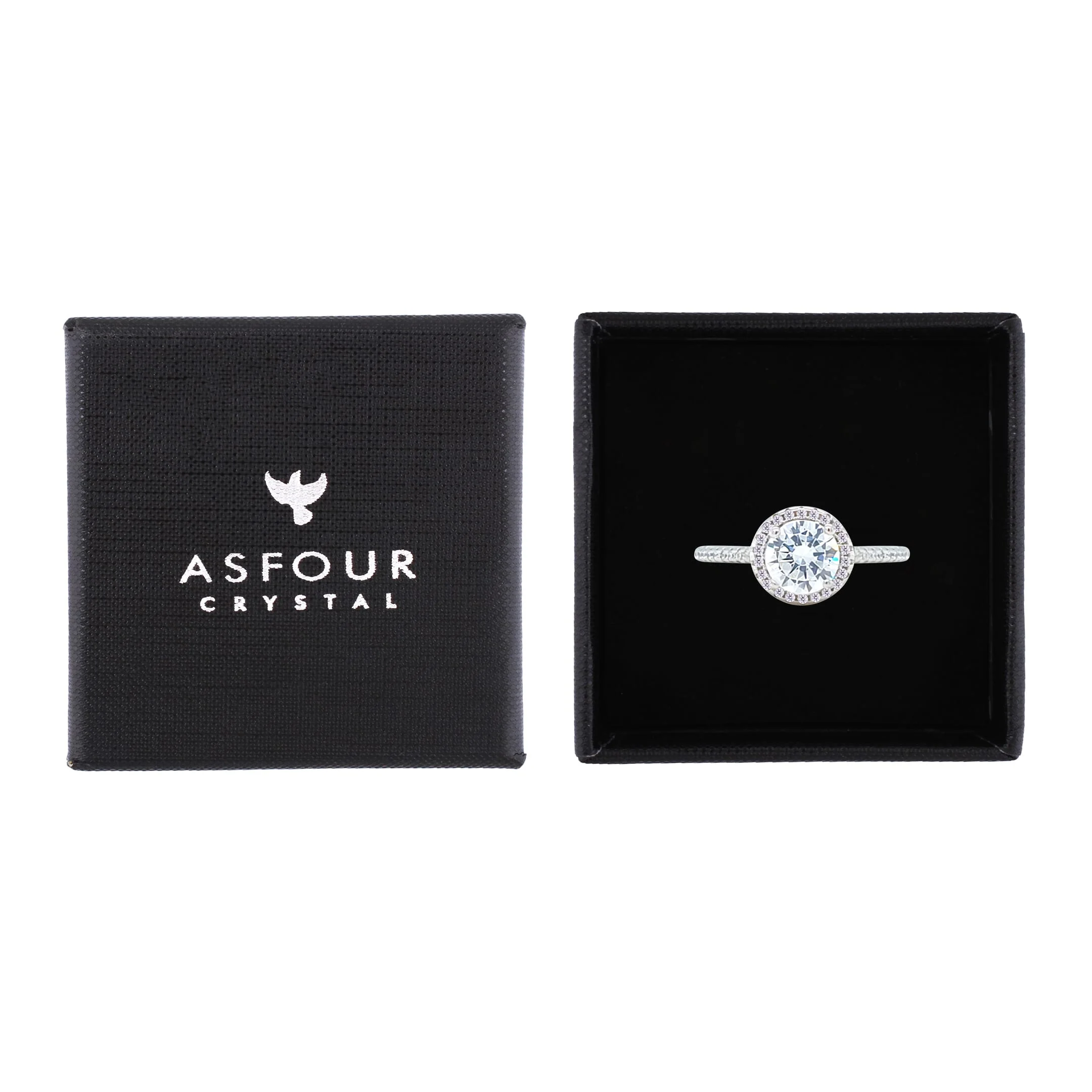 Asfour Crystal Halo Ring With Round Design In 925 Sterling Silver-RM0139-7 - Image 2