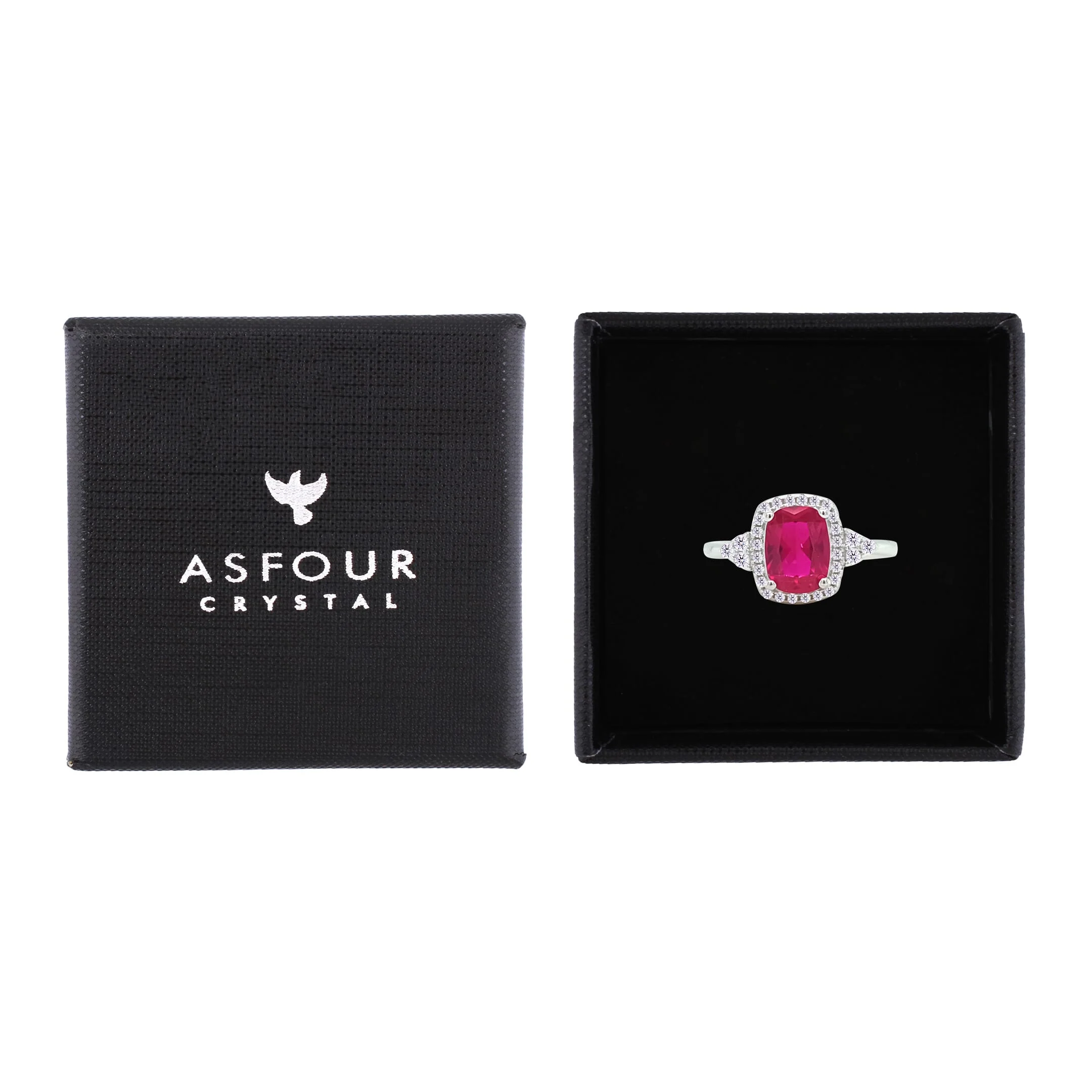 Asfour Crystal Halo Ring With Ruby Emerald Design In 925 Sterling Silver-RM0164-R-9 - Image 2