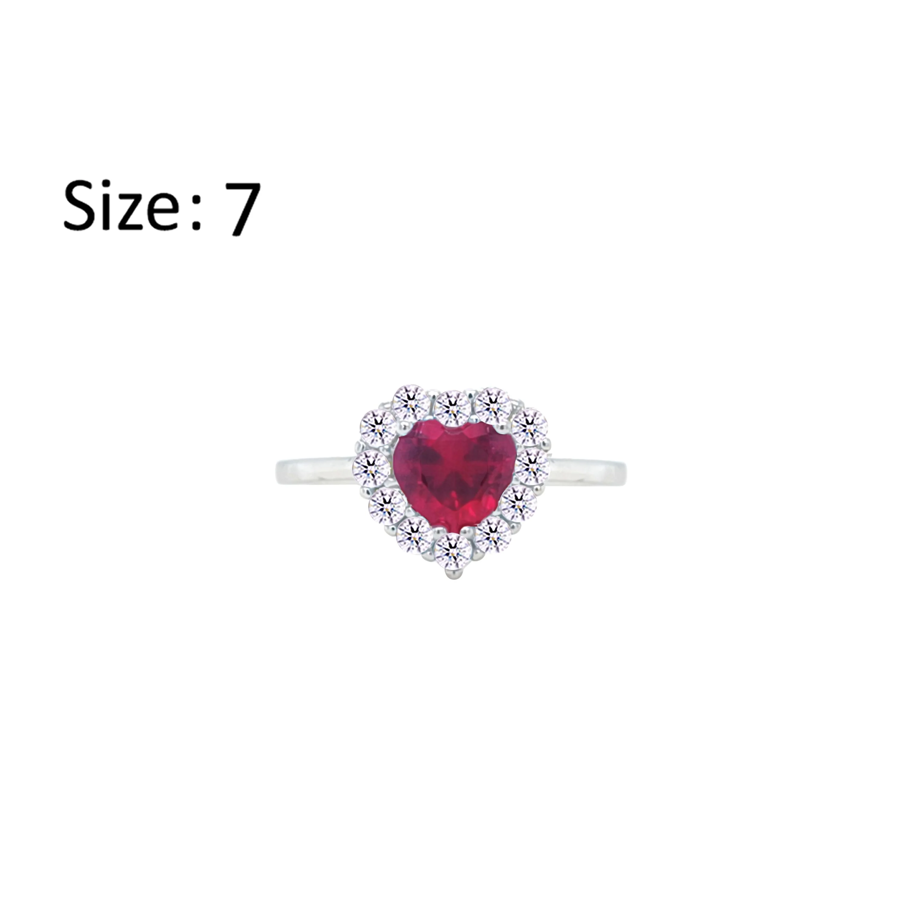 Asfour Crystal Halo Ring With Ruby Heart Design In 925 Sterling Silver-RM0151-WR-7
