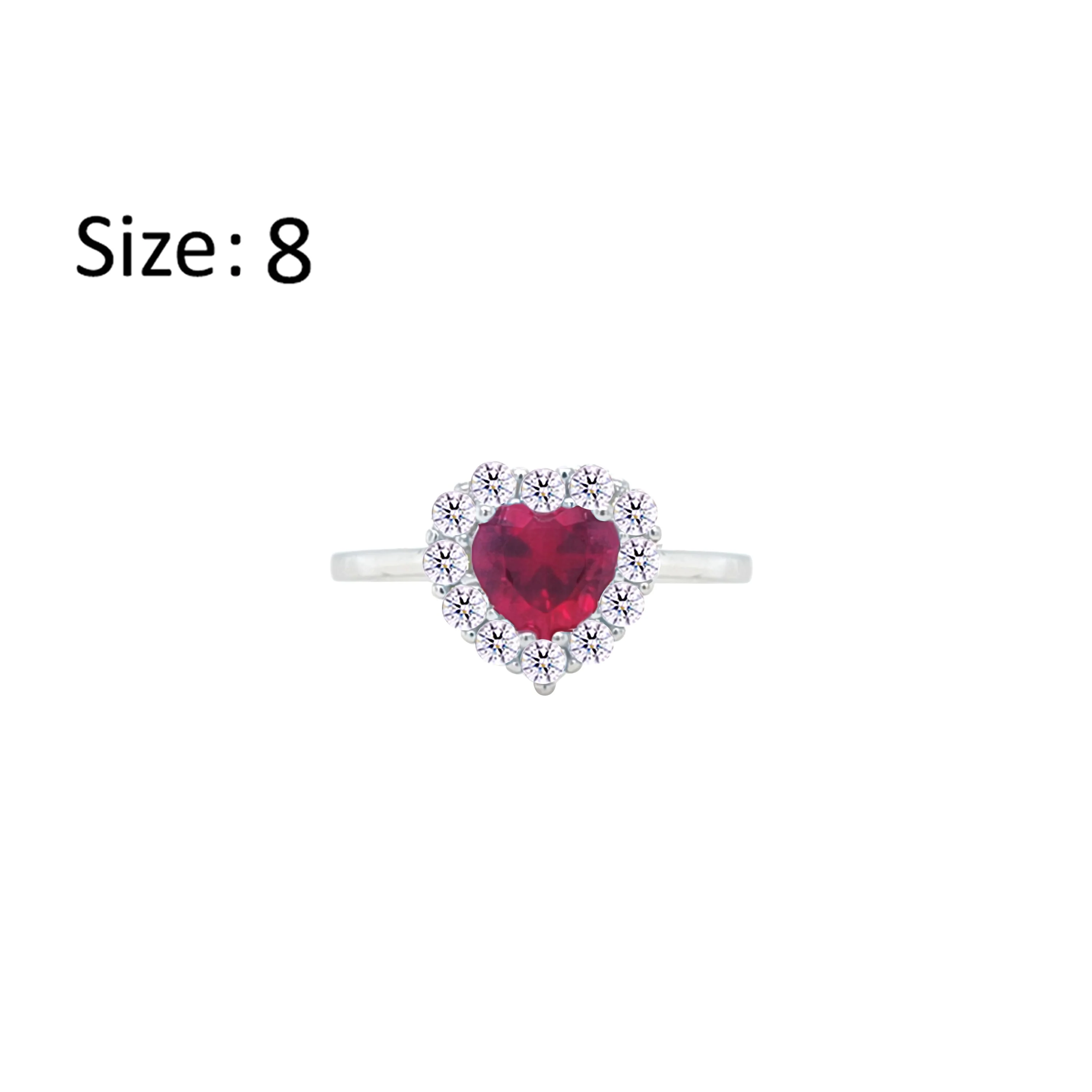 Asfour Crystal Halo Ring With Ruby Heart Design In 925 Sterling Silver-RM0151-WR-8