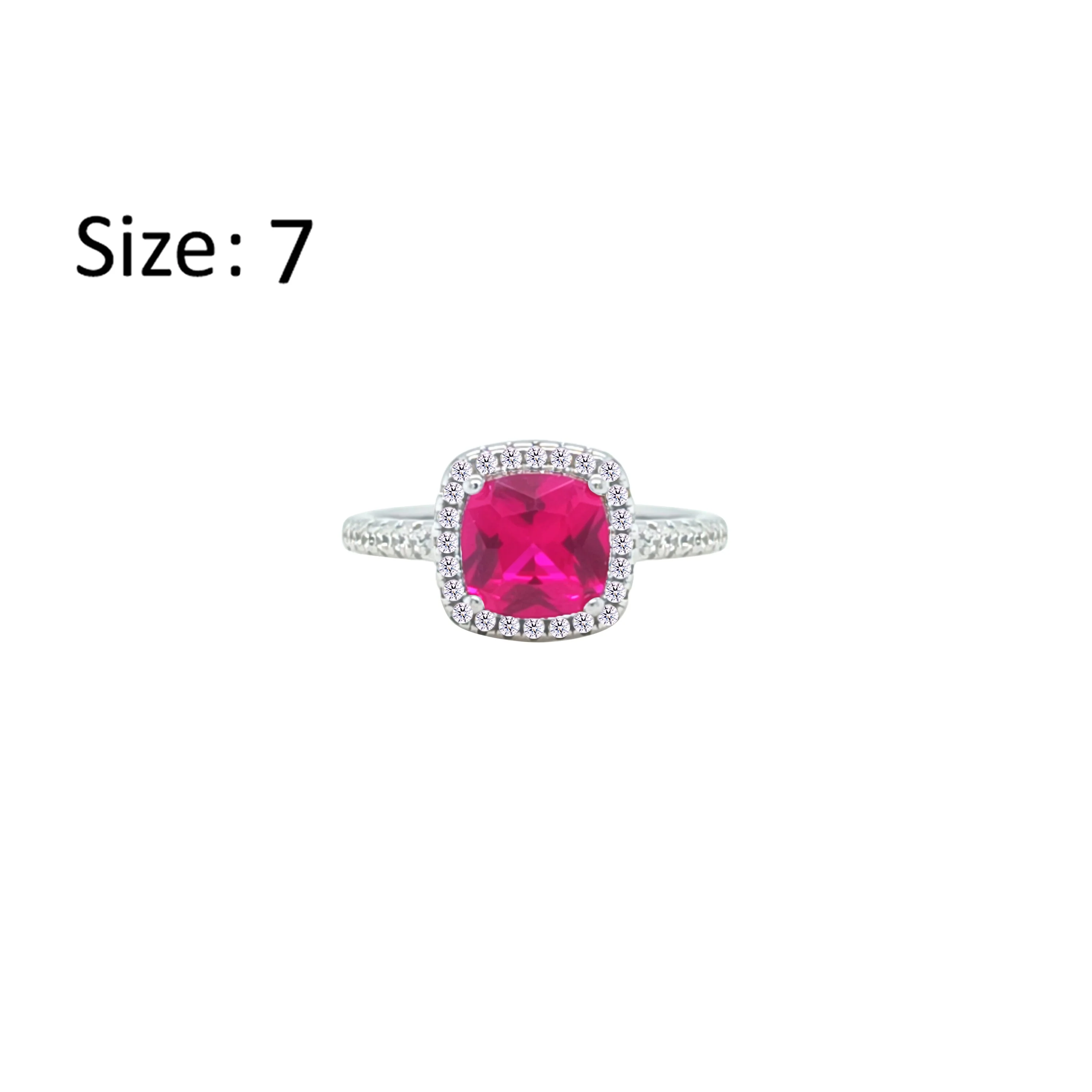 Asfour Crystal Halo Ring With Ruby Square Design In 925 Sterling Silver-RM0154-R-7