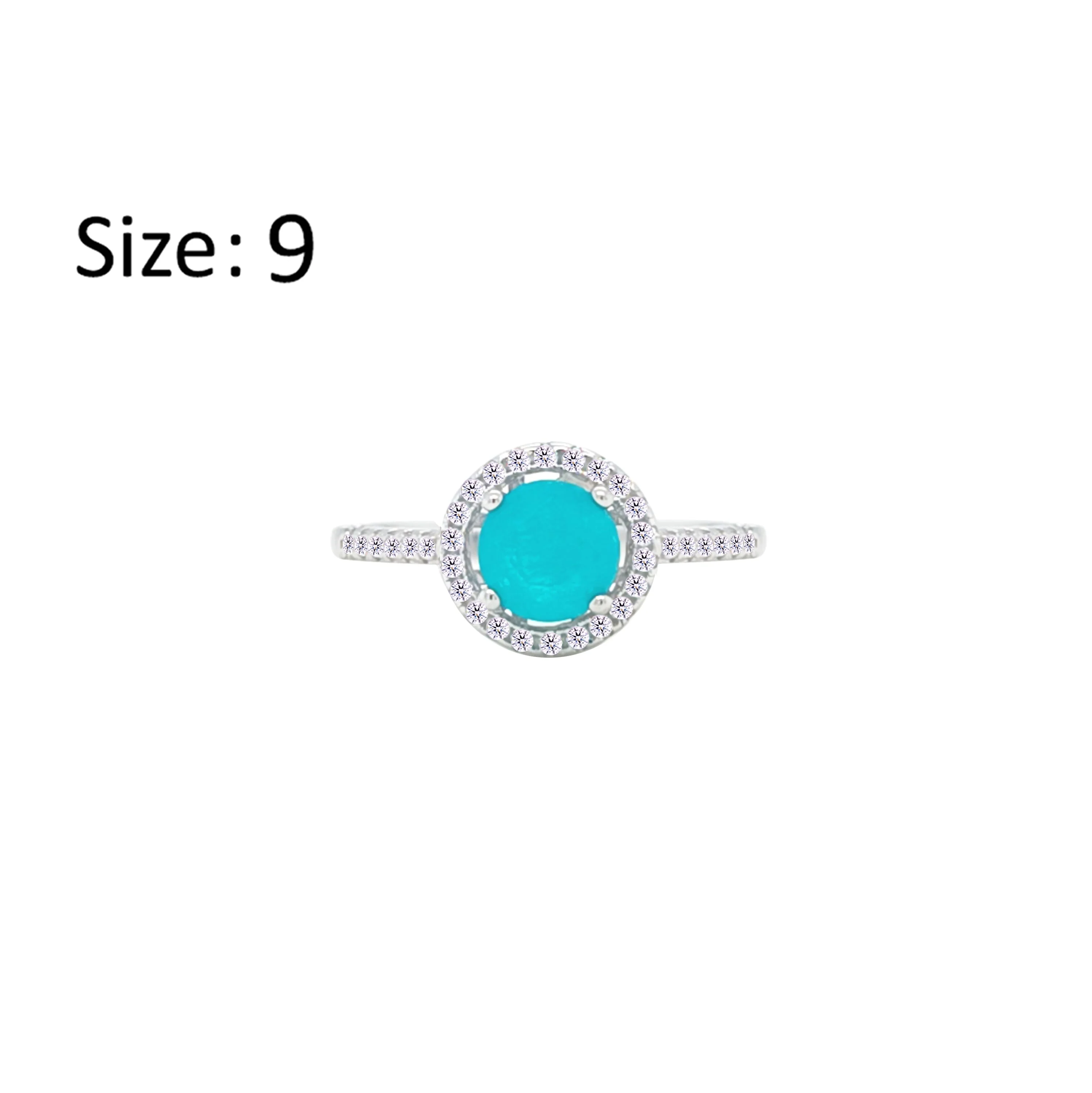 Asfour Crystal Halo Ring With Turquoise Round Design In 925 Sterling Silver-RM0141-GC-9
