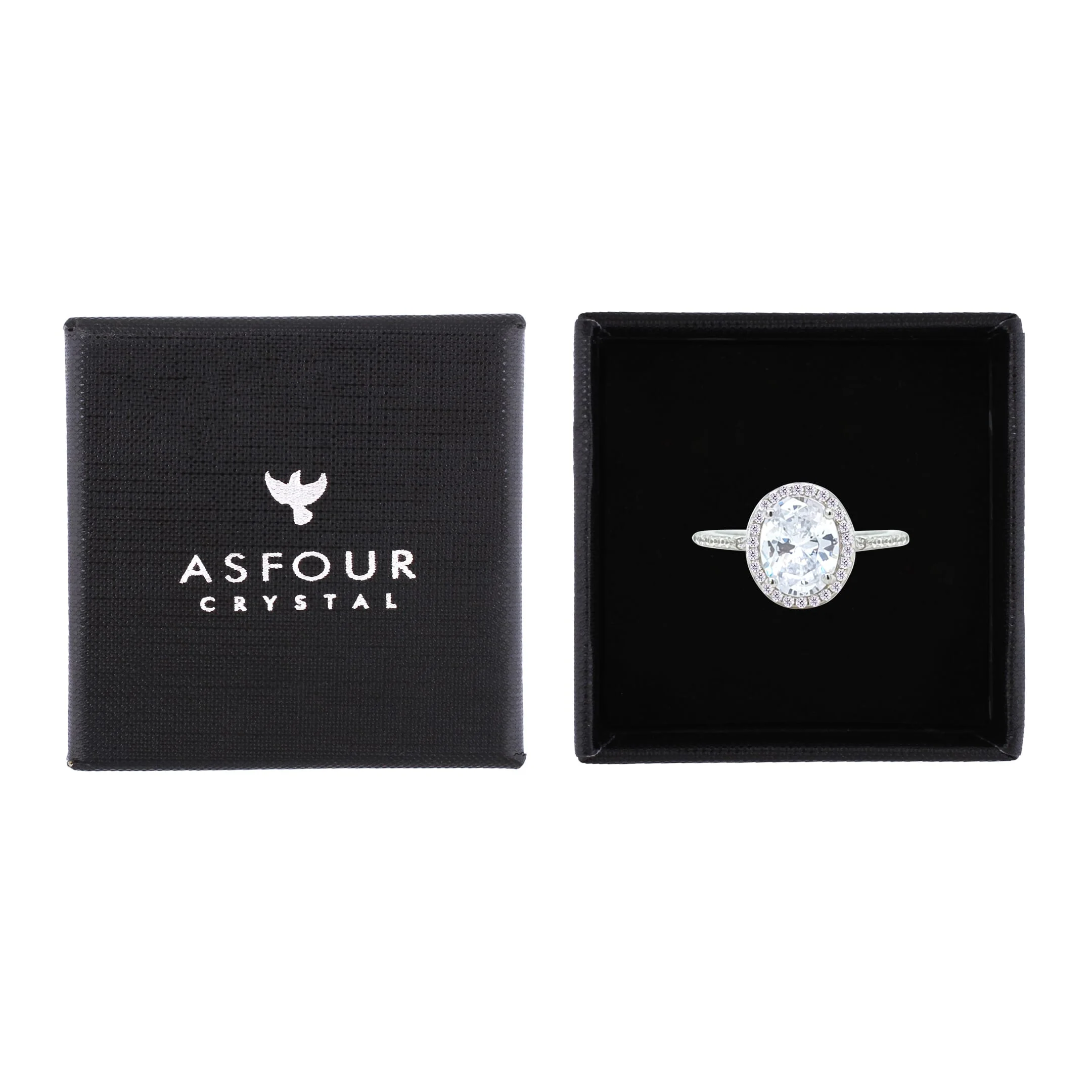 Asfour Crystal Halo Ring With Zircon Oval Design In 925 Sterling Silver-RM0158-9 - Image 2