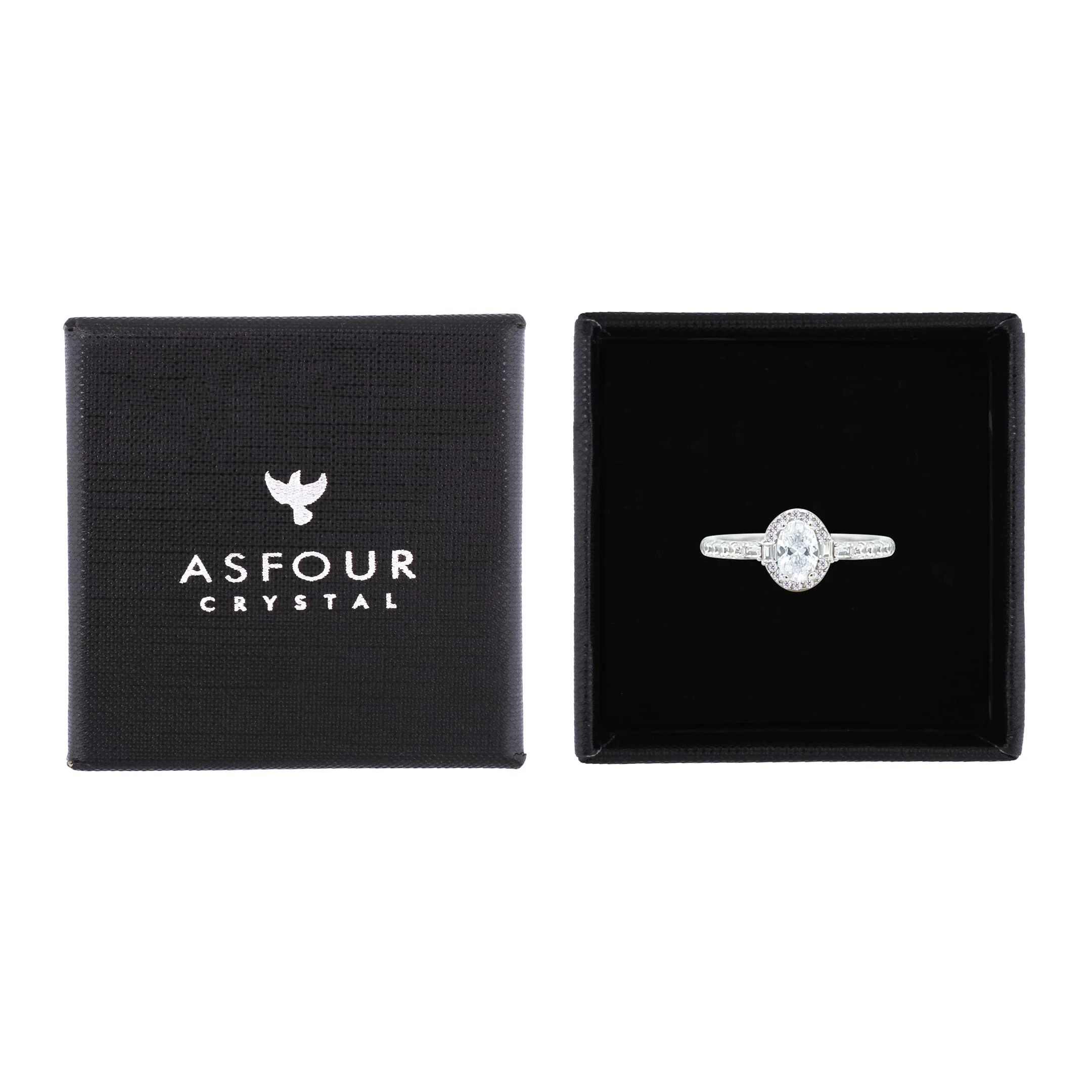 Asfour Crystal Halo Ring With Zircon Oval Design In 925 Sterling Silver-RM0162-8 - Image 2