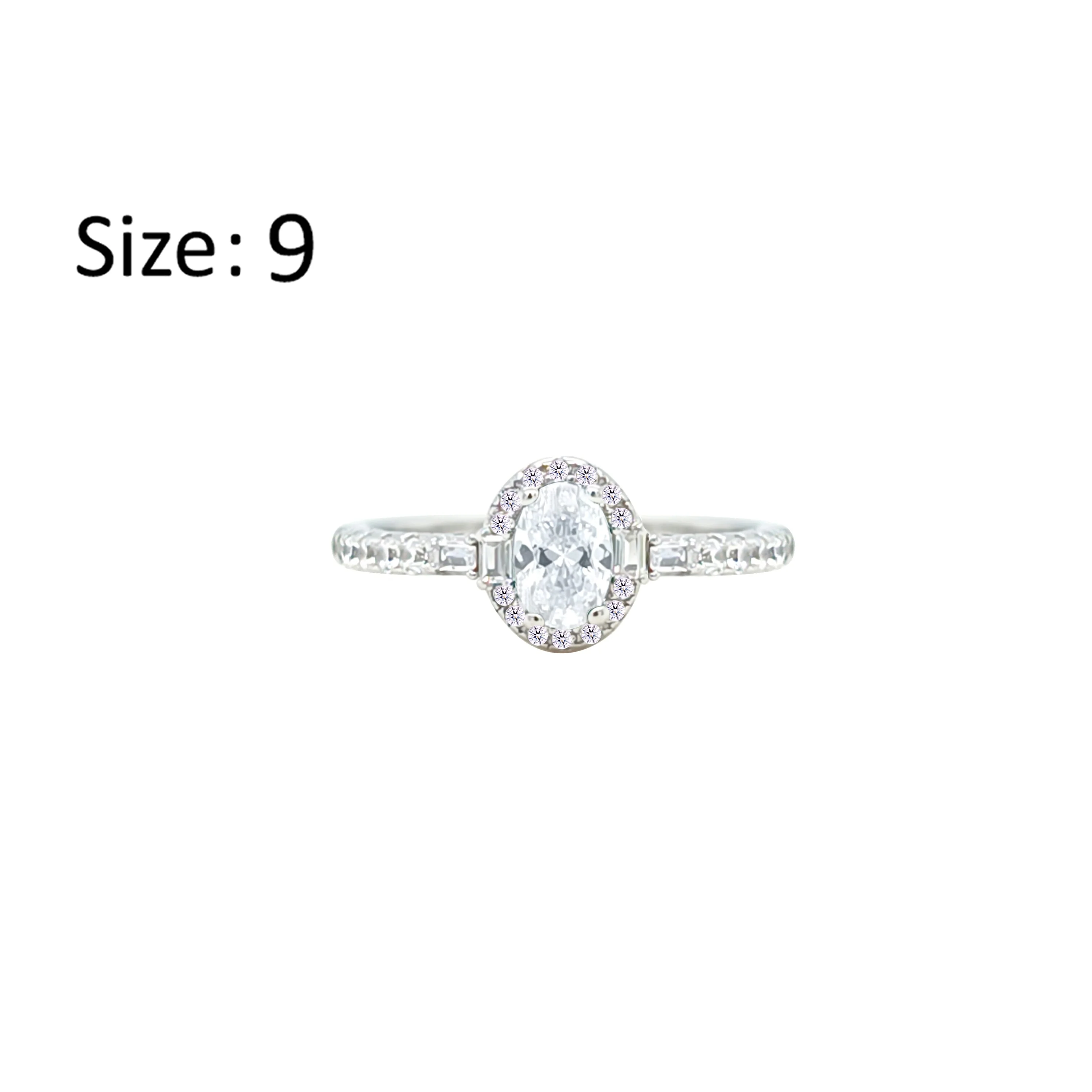 Asfour Crystal Halo Ring With Zircon Oval Design In 925 Sterling Silver-RM0162-9