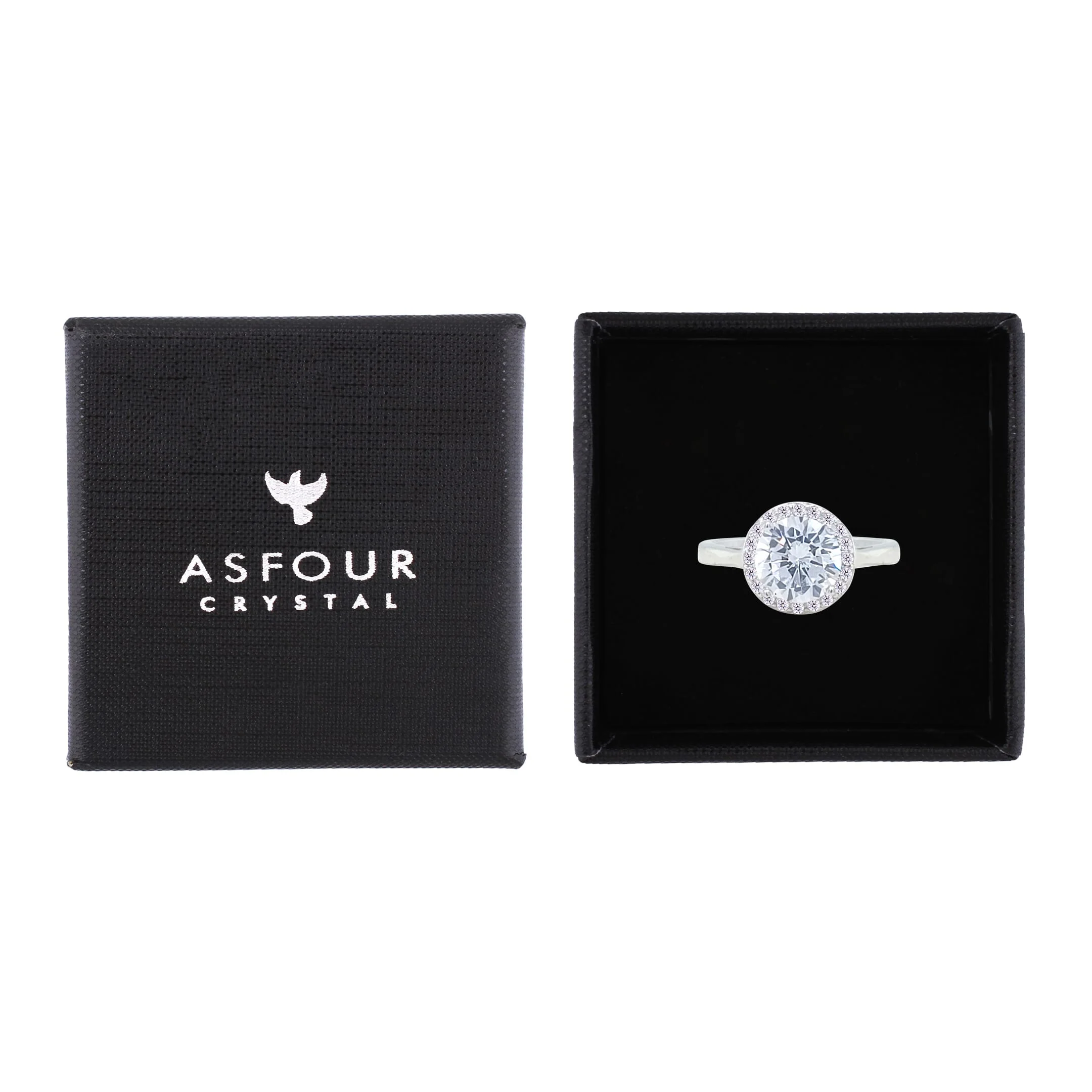 Asfour Crystal Halo Ring With Zircon Round Design In 925 Sterling Silver-RM0148-7 - Image 2