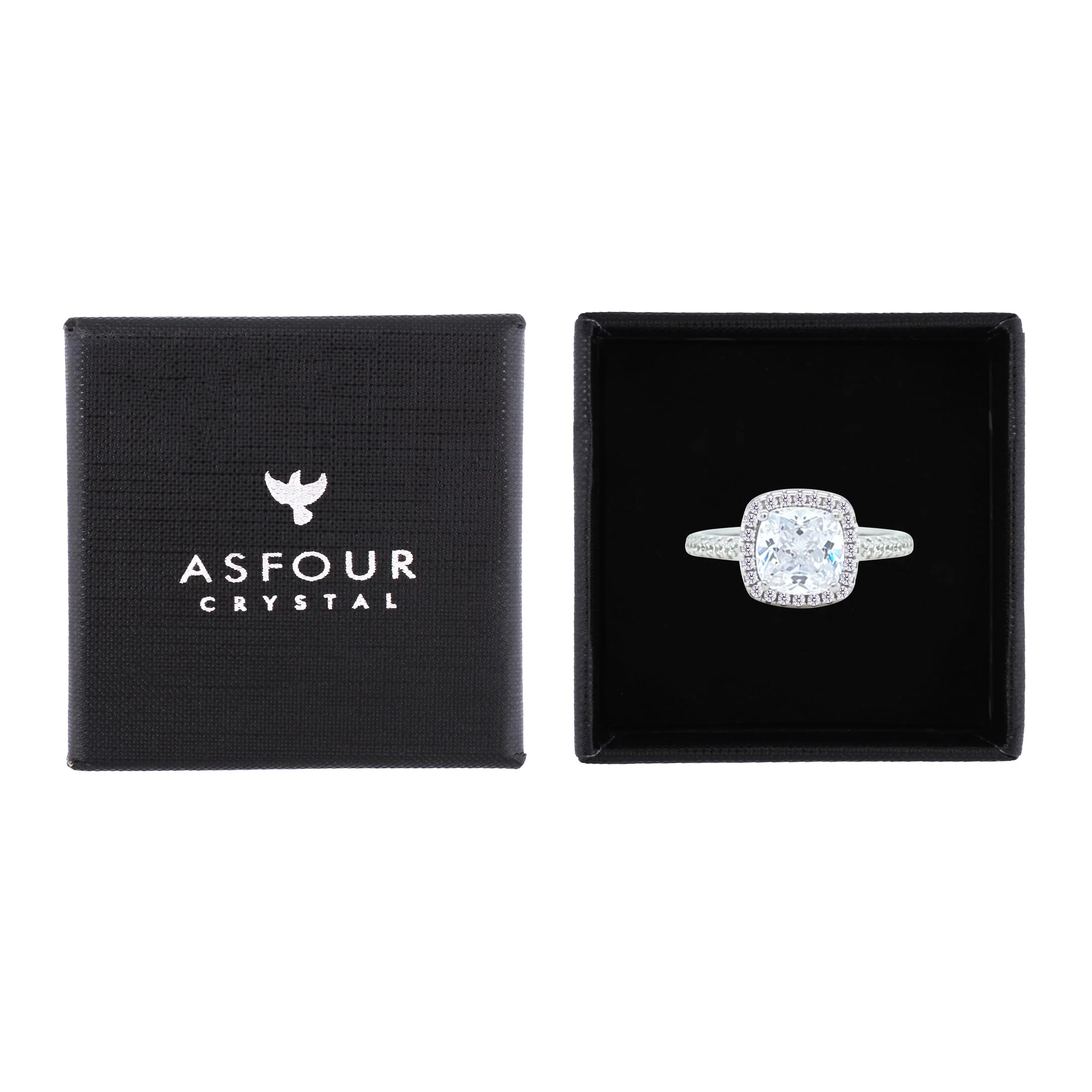 Asfour Crystal Halo Ring With Zircon Square Design In 925 Sterling Silver-RM0154-8 - Image 2