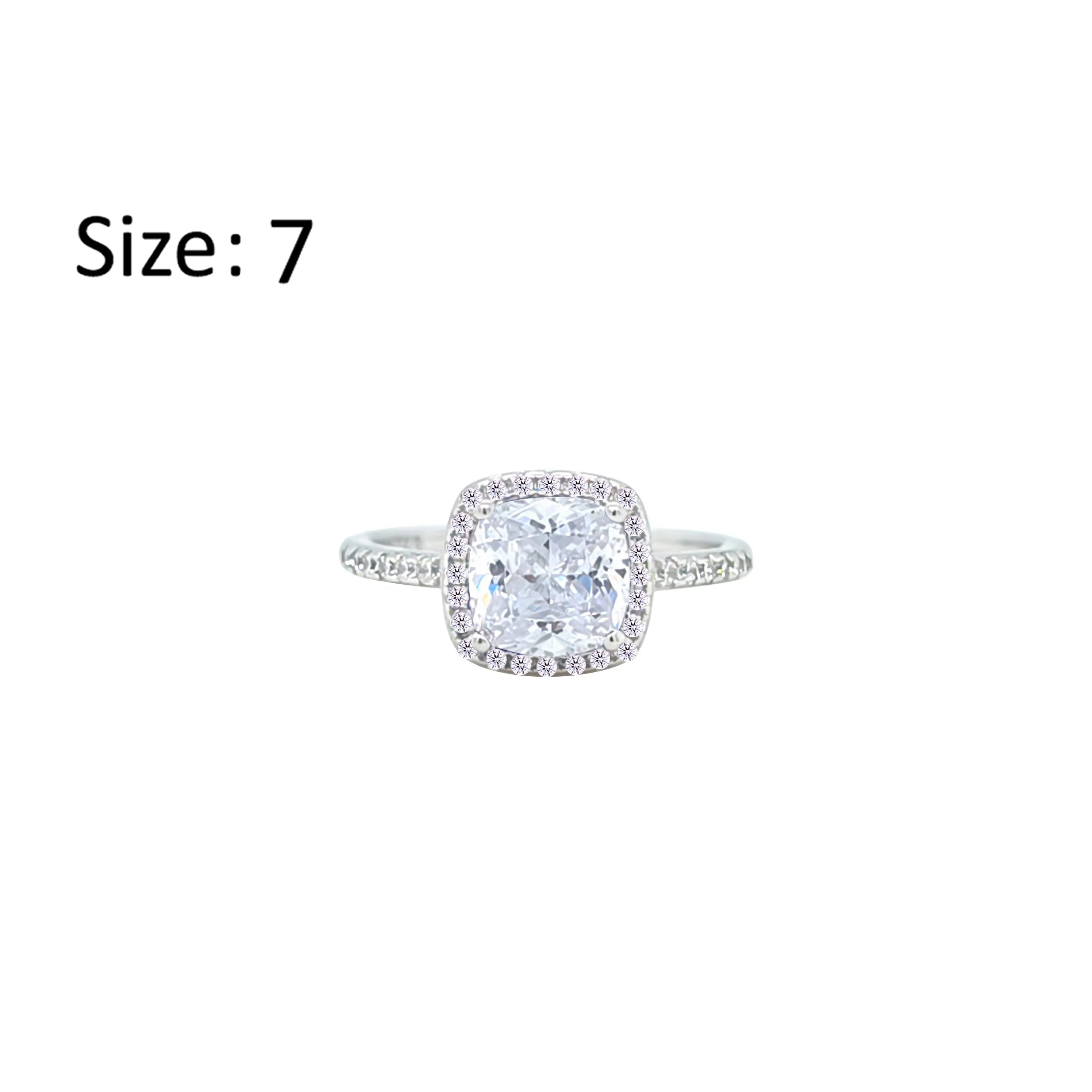 Asfour Crystal Halo Ring With Zircon Square Design In 925 Sterling Silver-RM0155-7