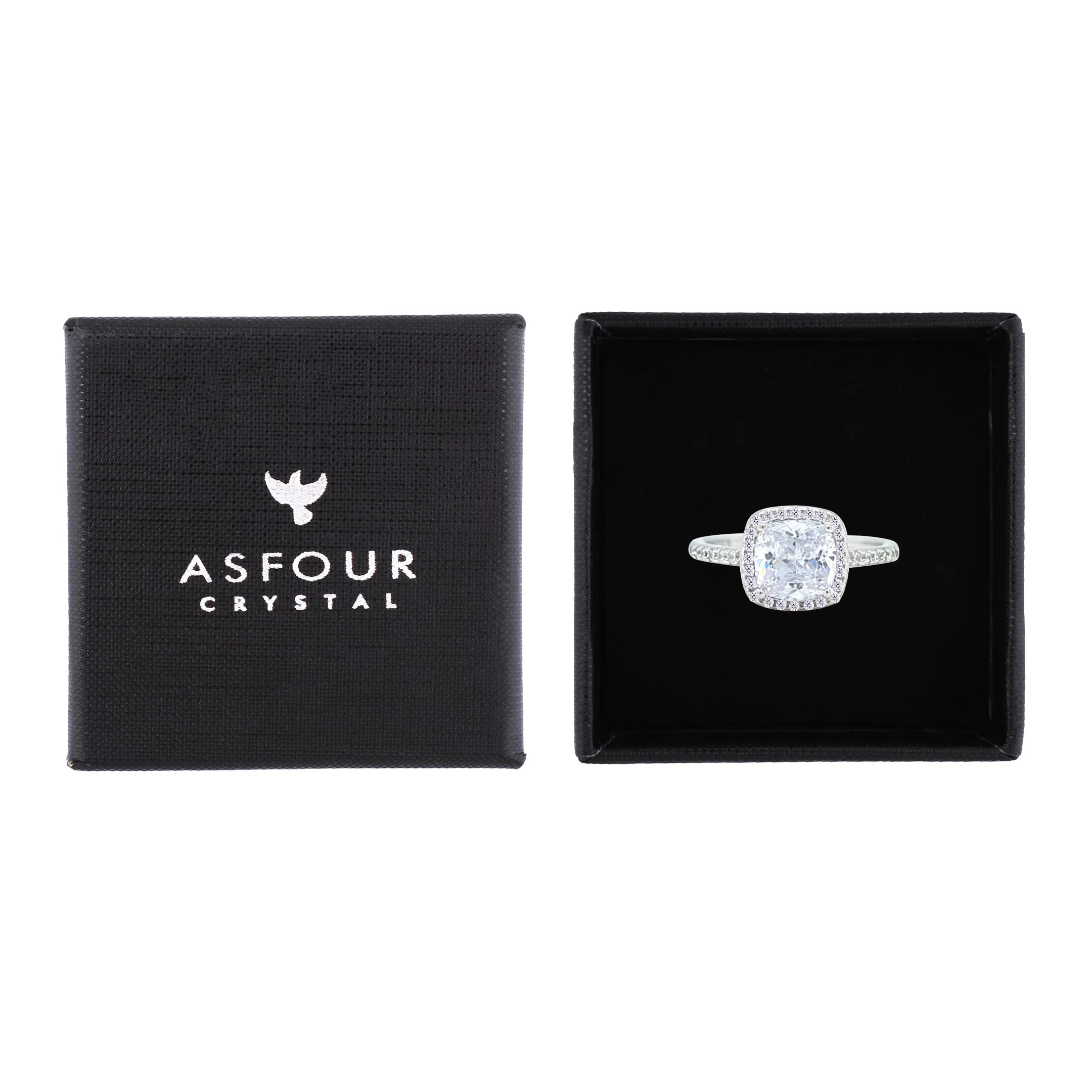 Asfour Crystal Halo Ring With Zircon Square Design In 925 Sterling Silver-RM0155-7 - Image 2
