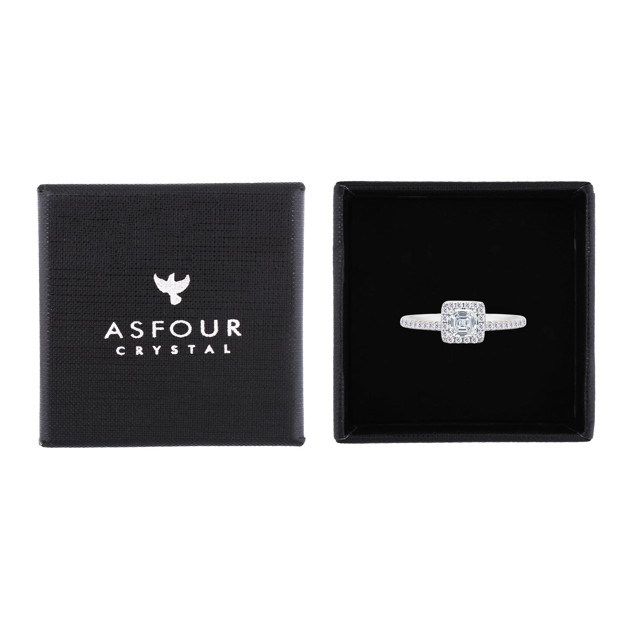 Asfour Crystal Halo Ring With Zircon Square Design In 925 Sterling Silver-RM0166-9 - Image 2