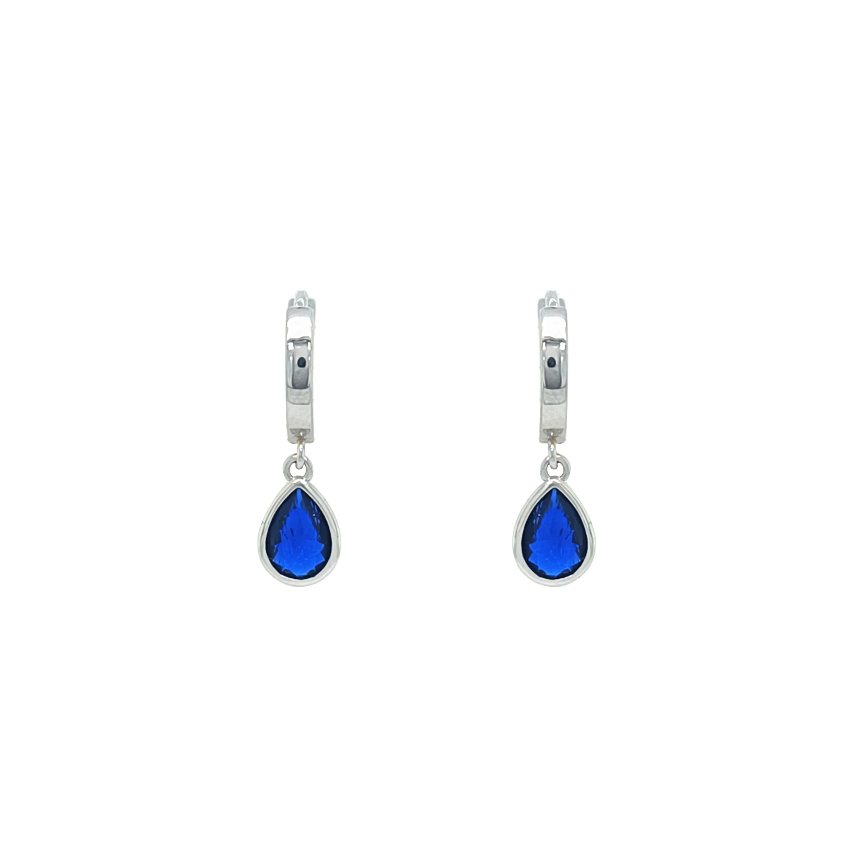 Asfour Crystal Hoop Earring With Blue Pear Design In 925 Sterling Silver-EM0154-B