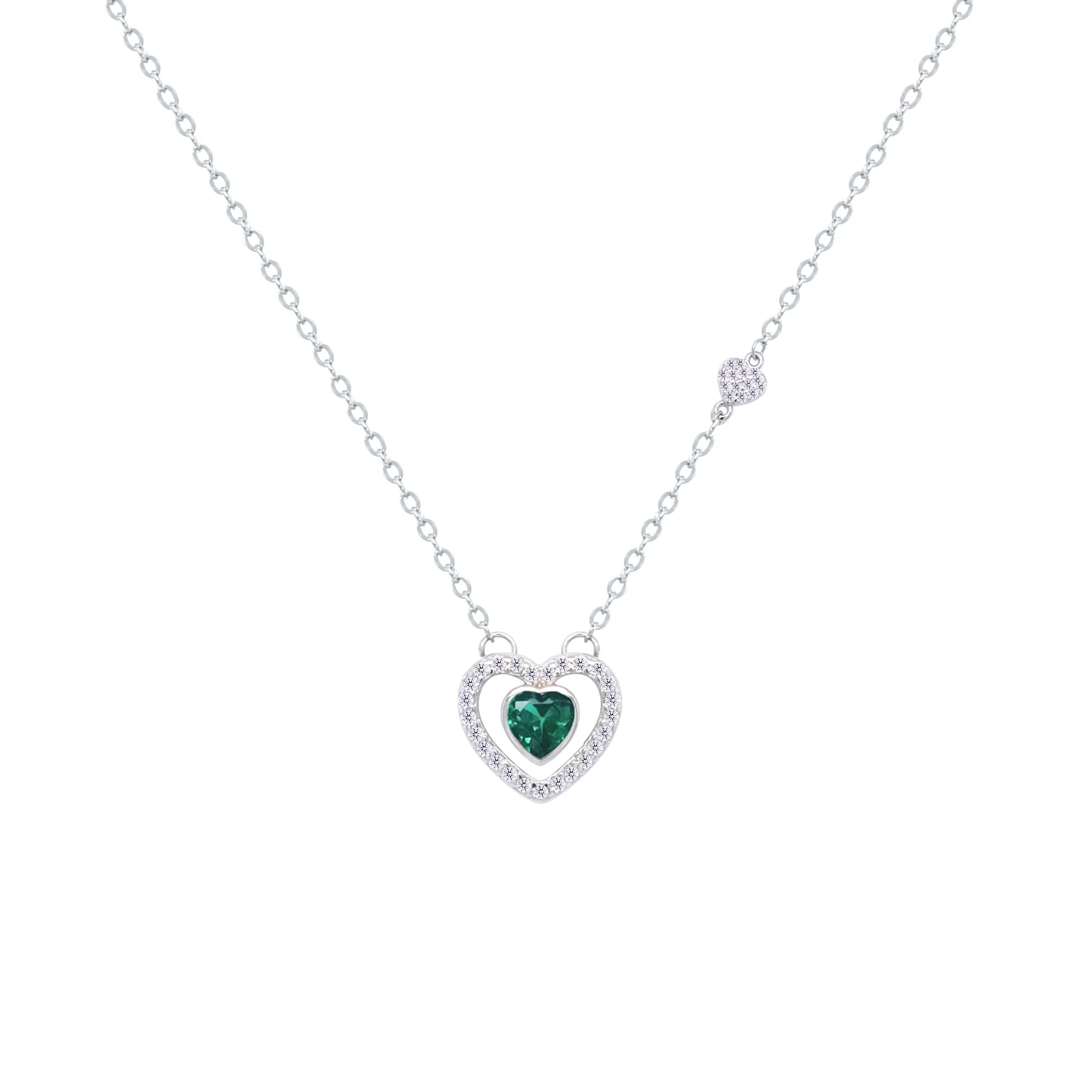 Asfour Crystal Jewelry Set Of Necklace & Earrings With Emerald Heart Design In 925 Sterling Silver -SM0016-G - Image 2