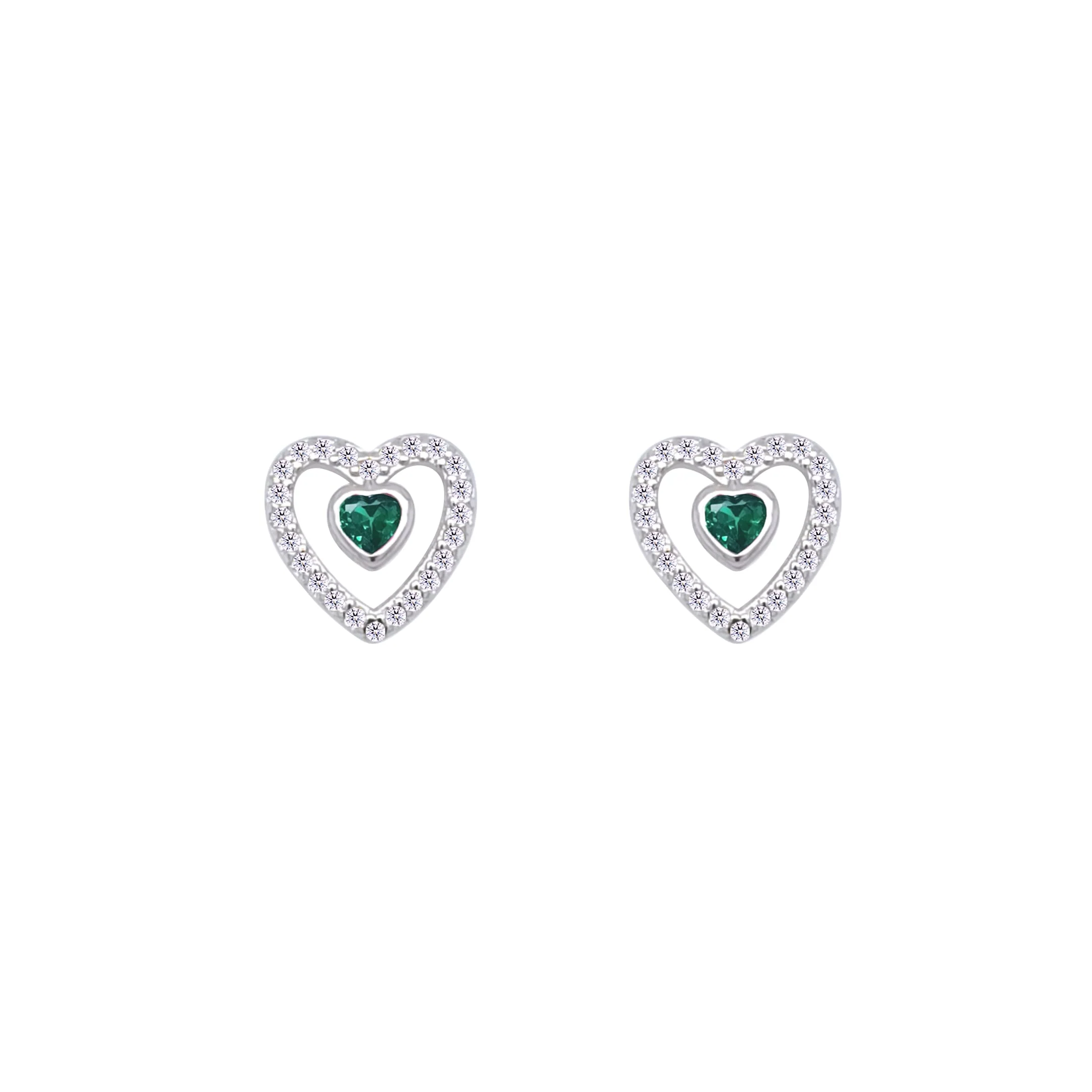 Asfour Crystal Jewelry Set Of Necklace & Earrings With Emerald Heart Design In 925 Sterling Silver -SM0016-G - Image 3