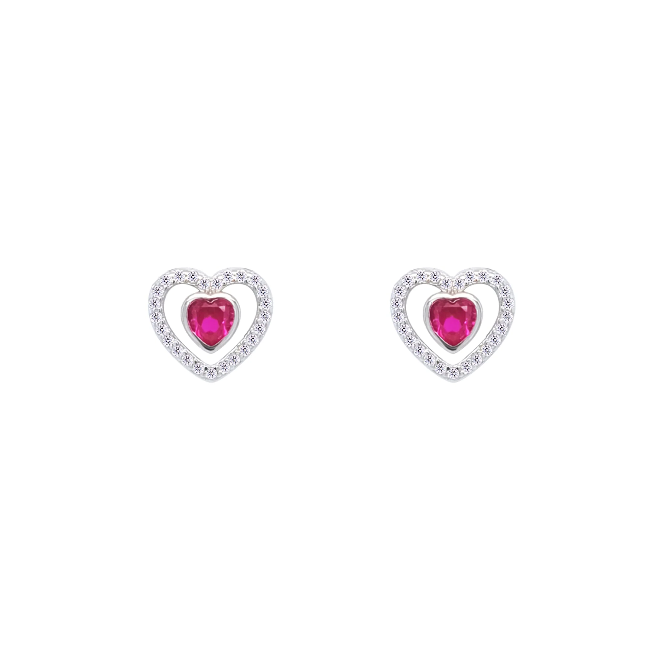 Asfour Crystal Jewelry Set Of Necklace & Earrings With Fuchsia Heart Design In 925 Sterling Silver -SM0016-F - Image 3