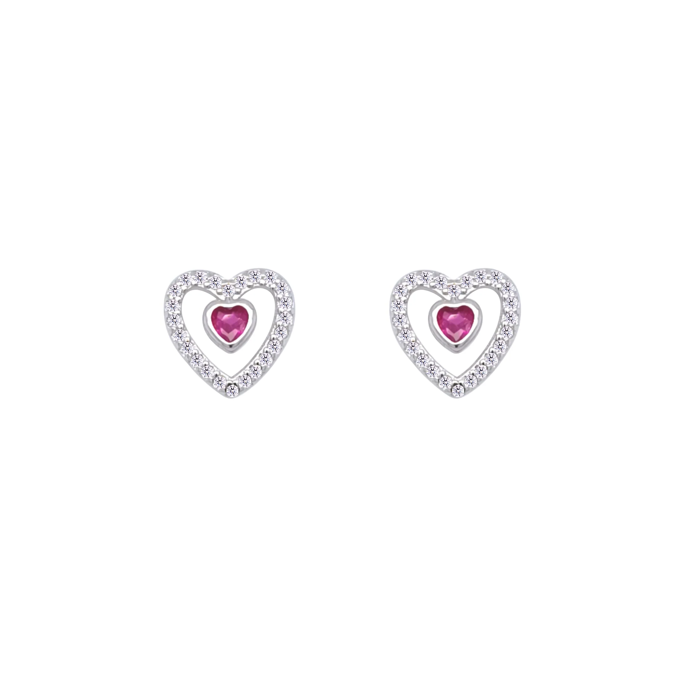 Asfour Crystal Jewelry Set Of Necklace & Earrings With Fuchsia Heart Design In 925 Sterling Silver -SM0016-F - Image 4