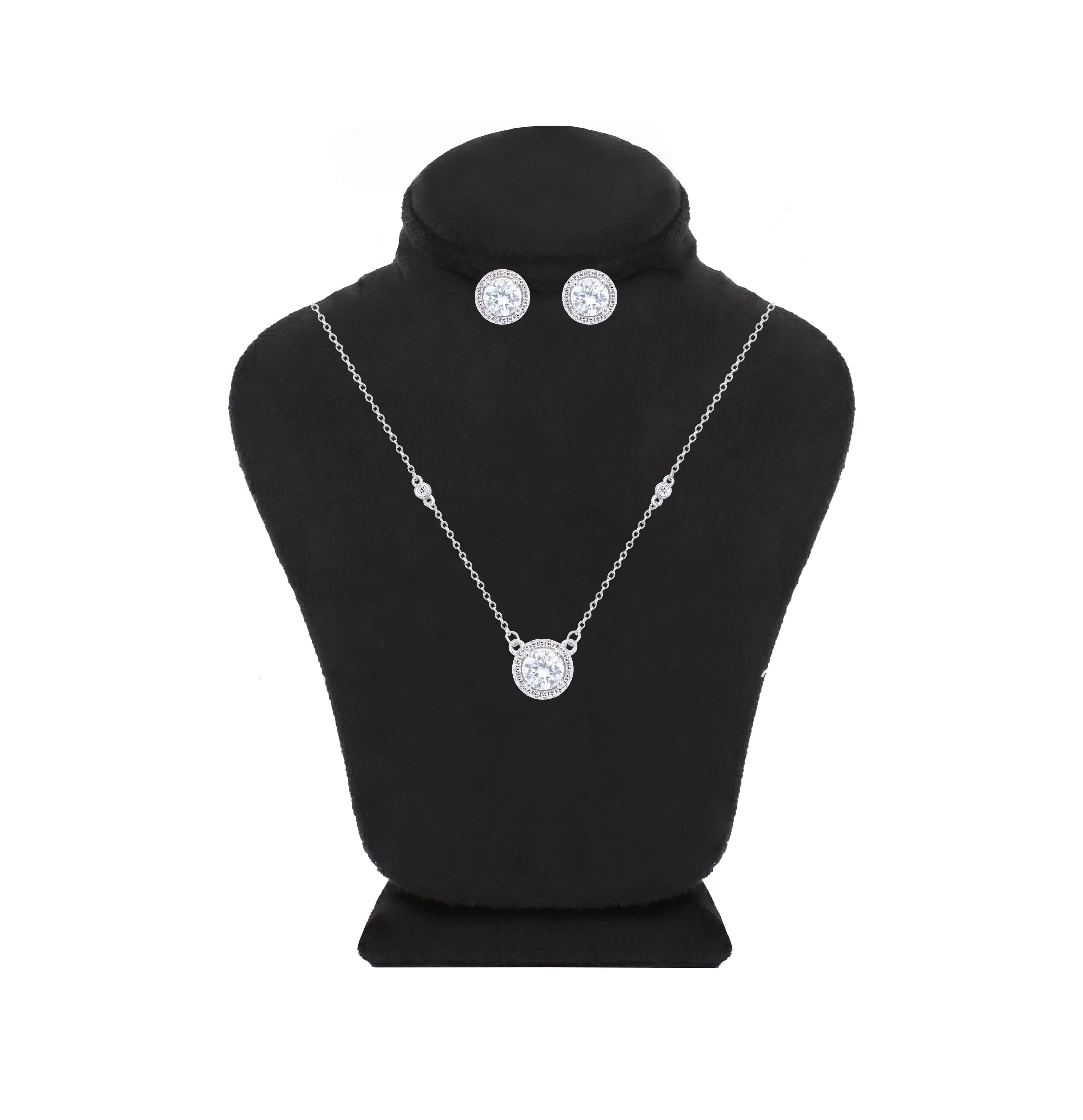 Asfour Crystal Jewelry Set Of Necklace & Earrings With Zircon Round Design In 925 Sterling Silver -SM0020