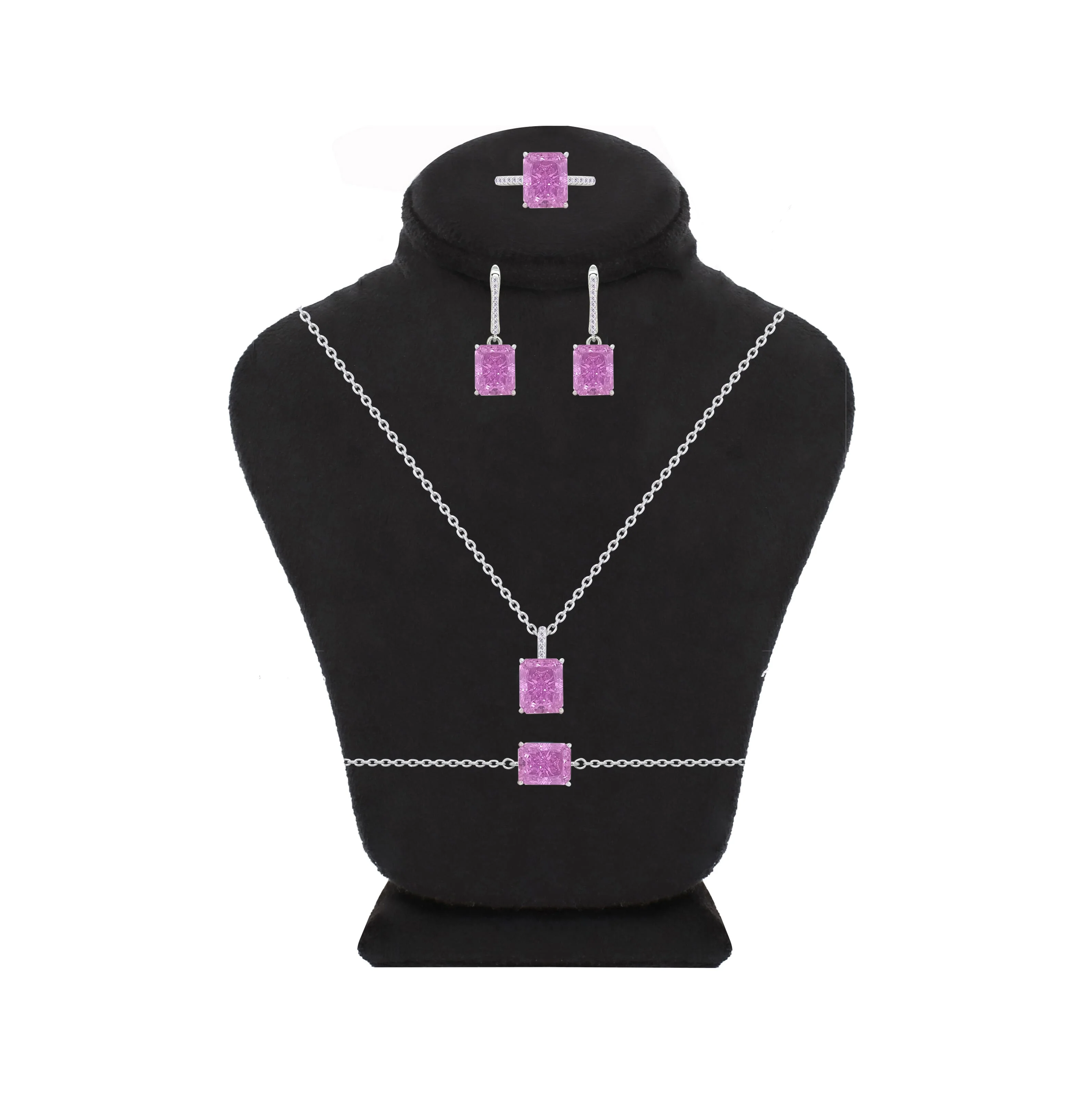 Asfour Crystal Jewelry Set With Amethyst Emerald Design In 925 Sterling Silver-SD0131-T-8