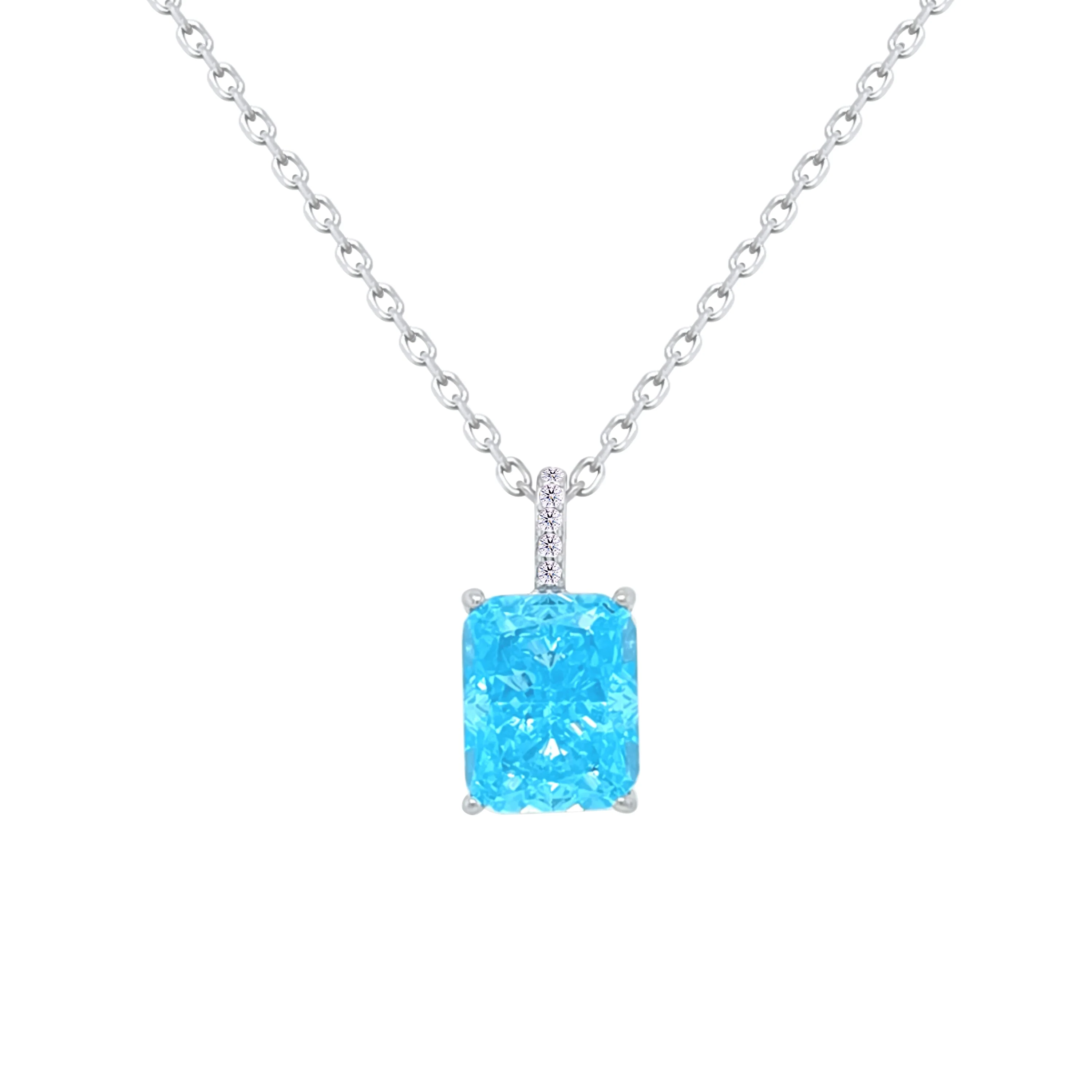Asfour Crystal Jewelry Set With Aquamarine Emerald Design In 925 Sterling Silver-SD0131-M-7 - Image 2
