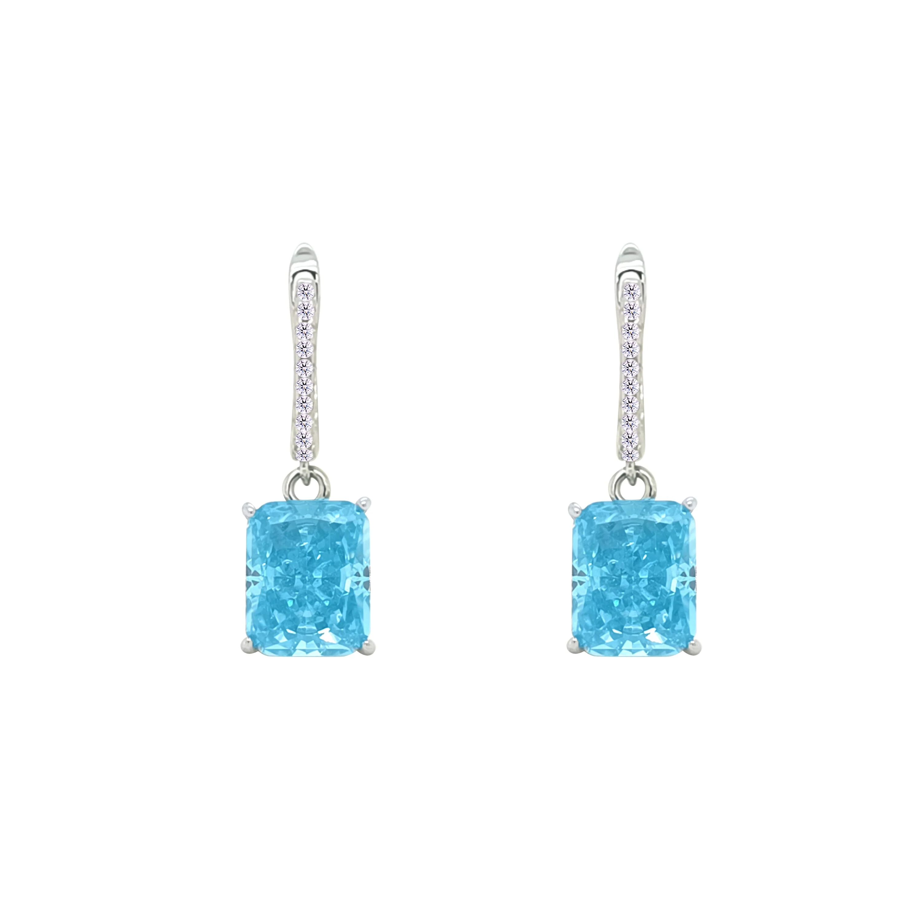 Asfour Crystal Jewelry Set With Aquamarine Emerald Design In 925 Sterling Silver-SD0131-M-7 - Image 3