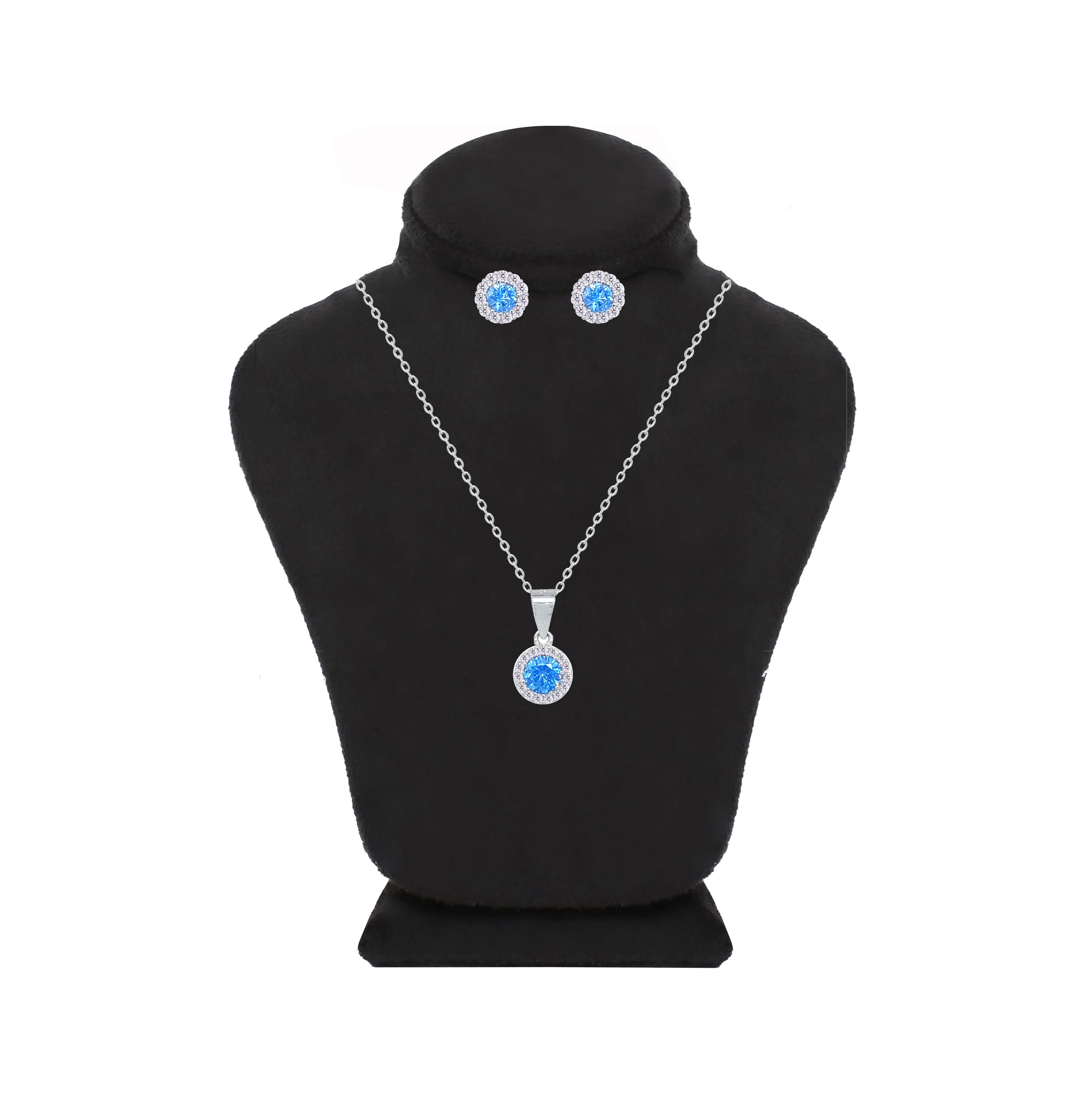 Asfour Crystal Jewelry Set With Aquamarine Emerald Design Inlaid With Zircon In 925 Sterling Silver-SM0050-M