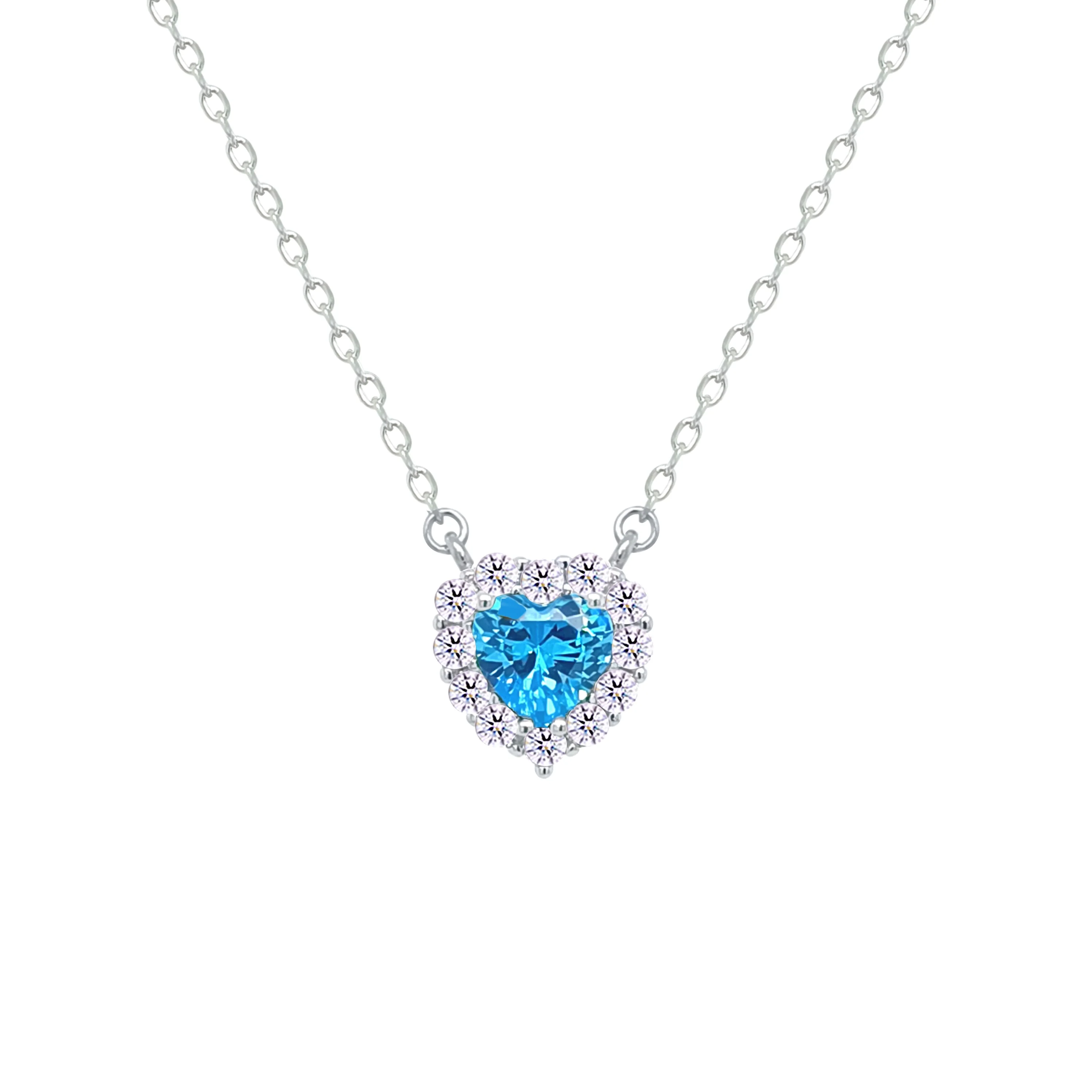Asfour Crystal Jewelry Set With Aquamarine Heart Design Inlaid With Zircon In 925 Sterling Silver-SM0043-M - Image 2
