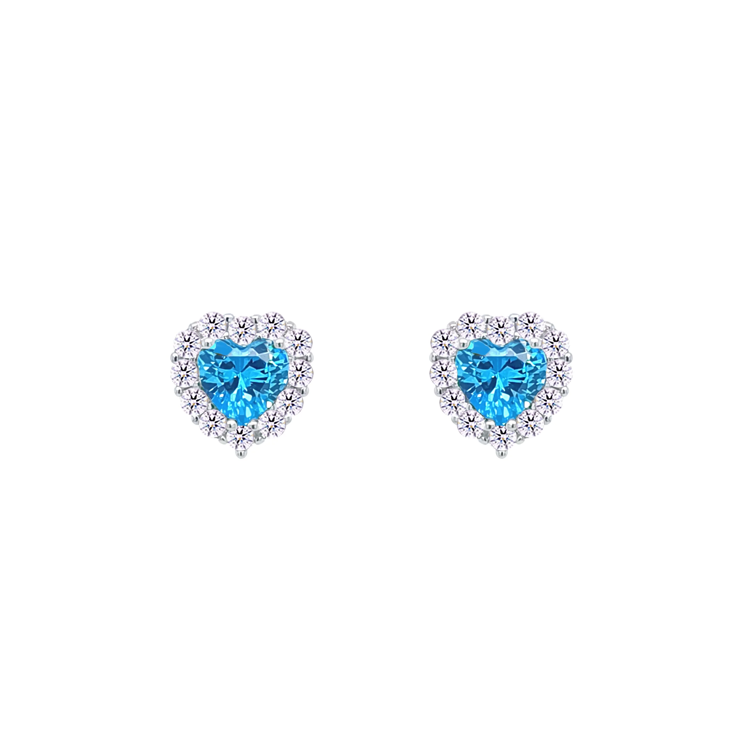 Asfour Crystal Jewelry Set With Aquamarine Heart Design Inlaid With Zircon In 925 Sterling Silver-SM0043-M - Image 3