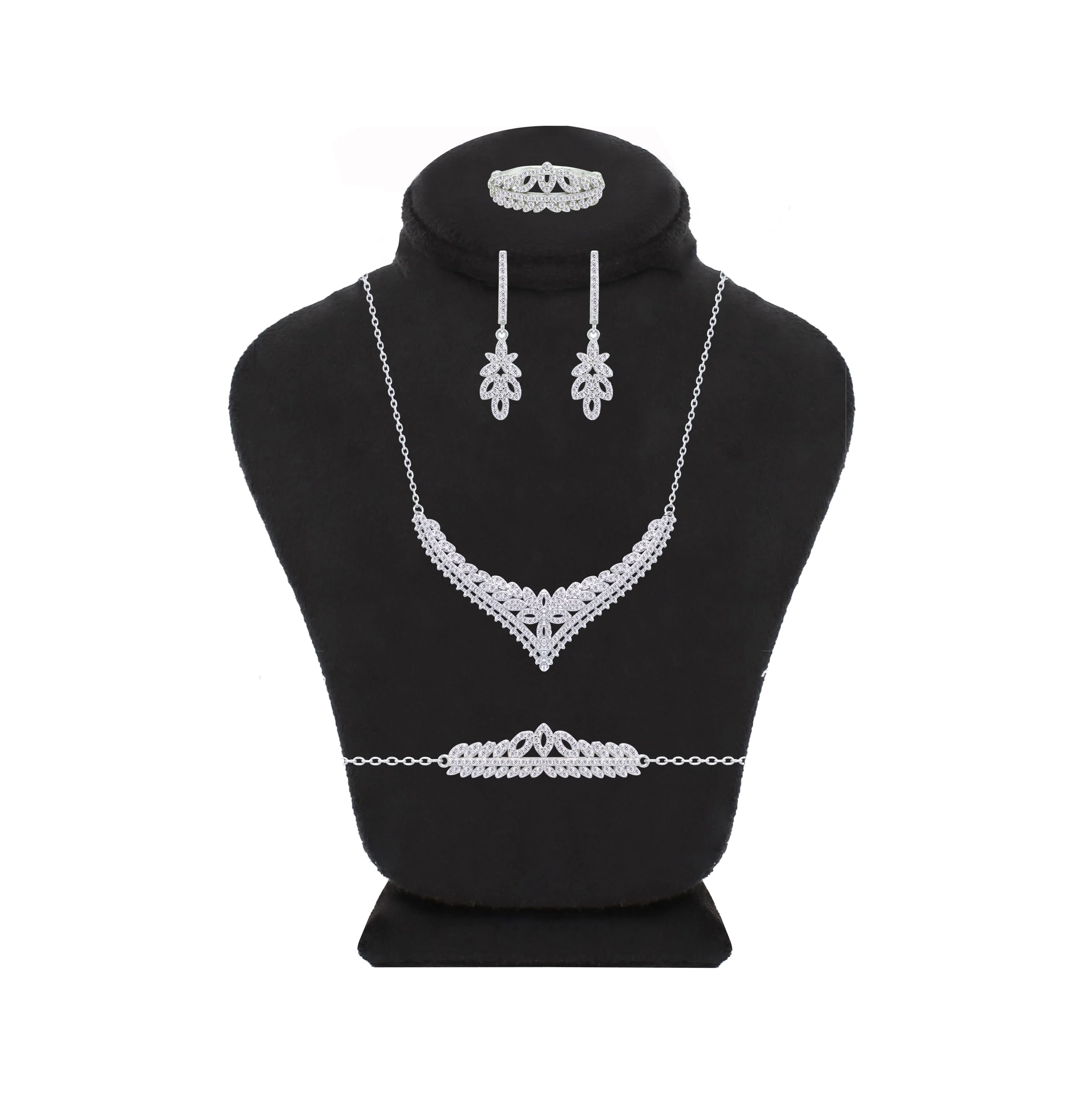 Asfour Crystal Jewelry Set With Art Deco Design In 925 Sterling Silver -SM0023-7