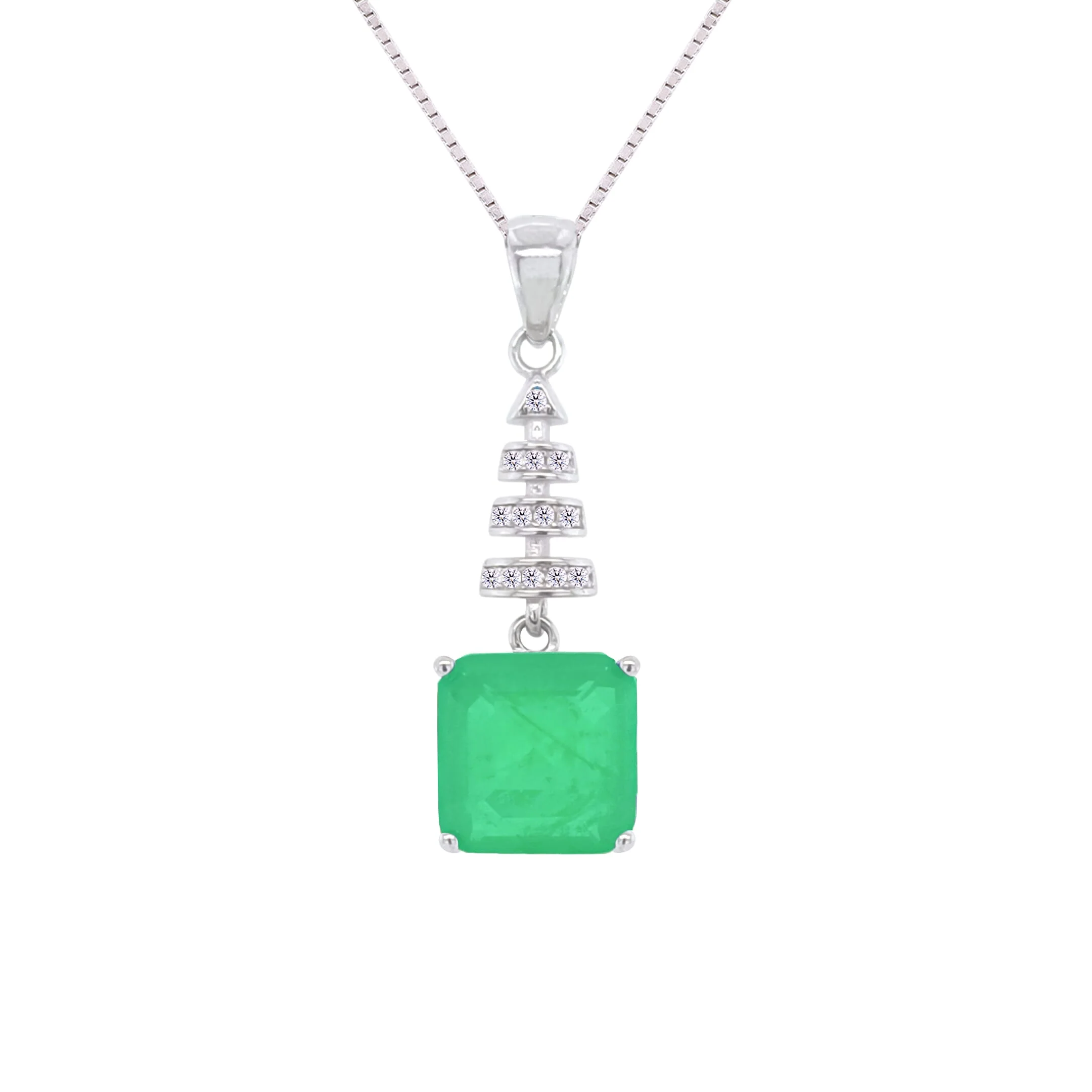 Asfour Crystal Jewelry Set With Art Deco Emerald Square Design In 925 Sterling Silver-SD0061-G-7 - Image 2
