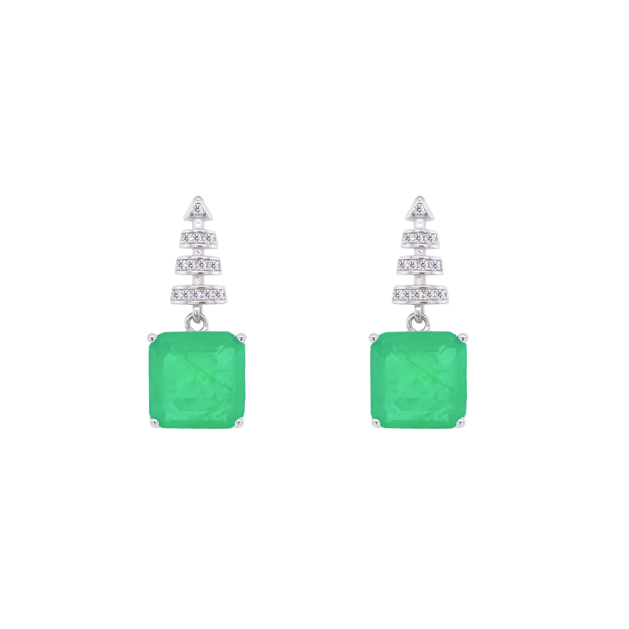 Asfour Crystal Jewelry Set With Art Deco Emerald Square Design In 925 Sterling Silver-SD0061-G-8 - Image 3