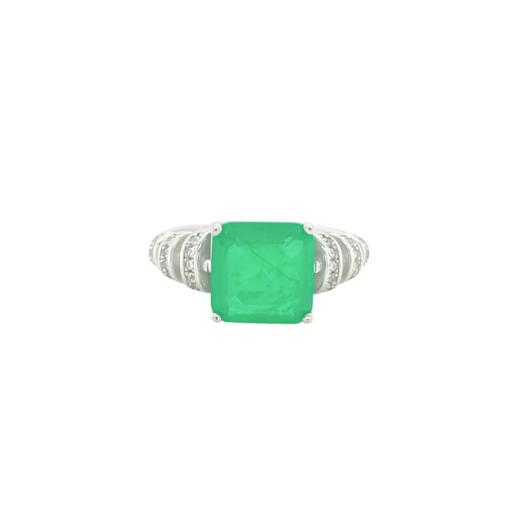 Asfour Crystal Jewelry Set With Art Deco Emerald Square Design In 925 Sterling Silver-SD0061-G-8 - Image 4