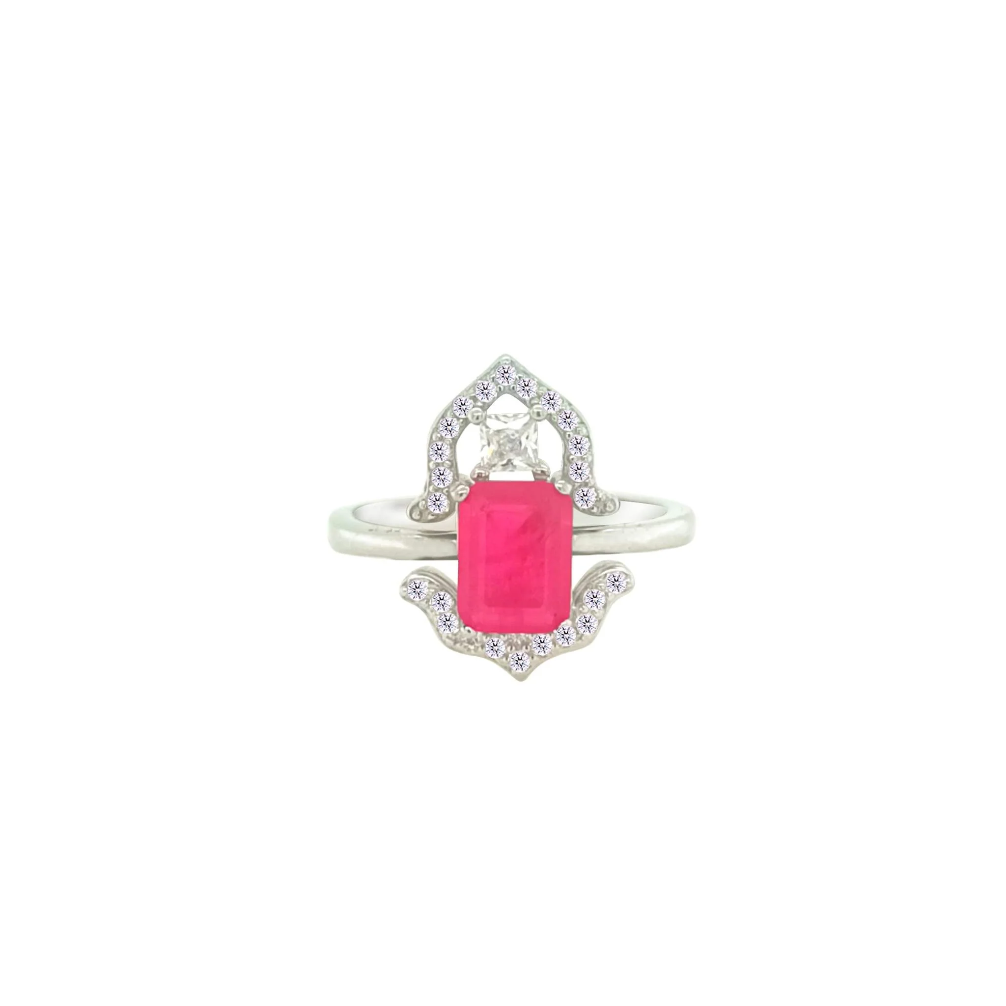 Asfour Crystal Jewelry Set With Art Deco Fuchsia Design In 925 Sterling Silver-SD0088-F-8 - Image 4