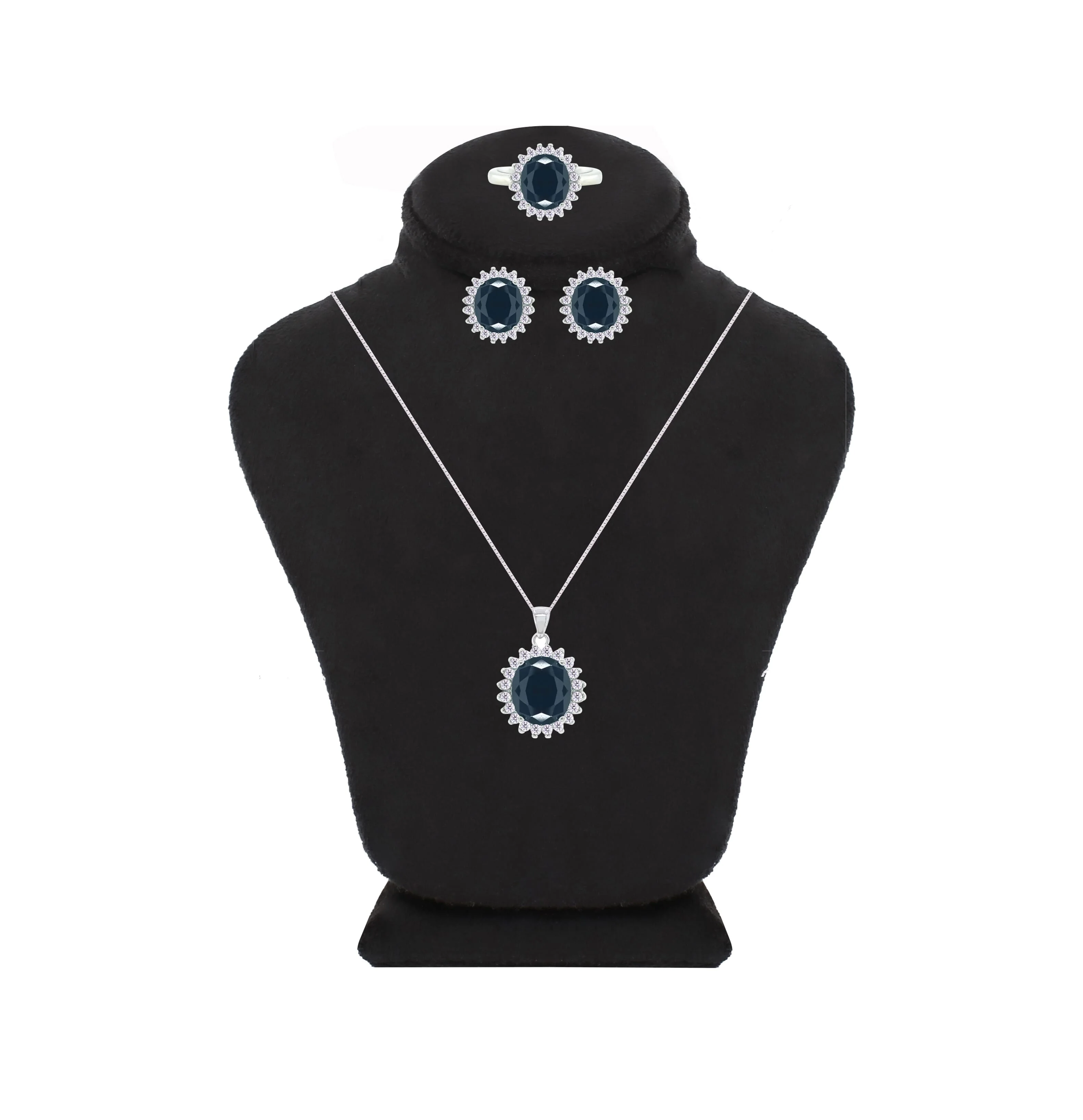 Asfour Crystal Jewelry Set With Black Round Design In 925 Sterling Silver-SD0071-P-7