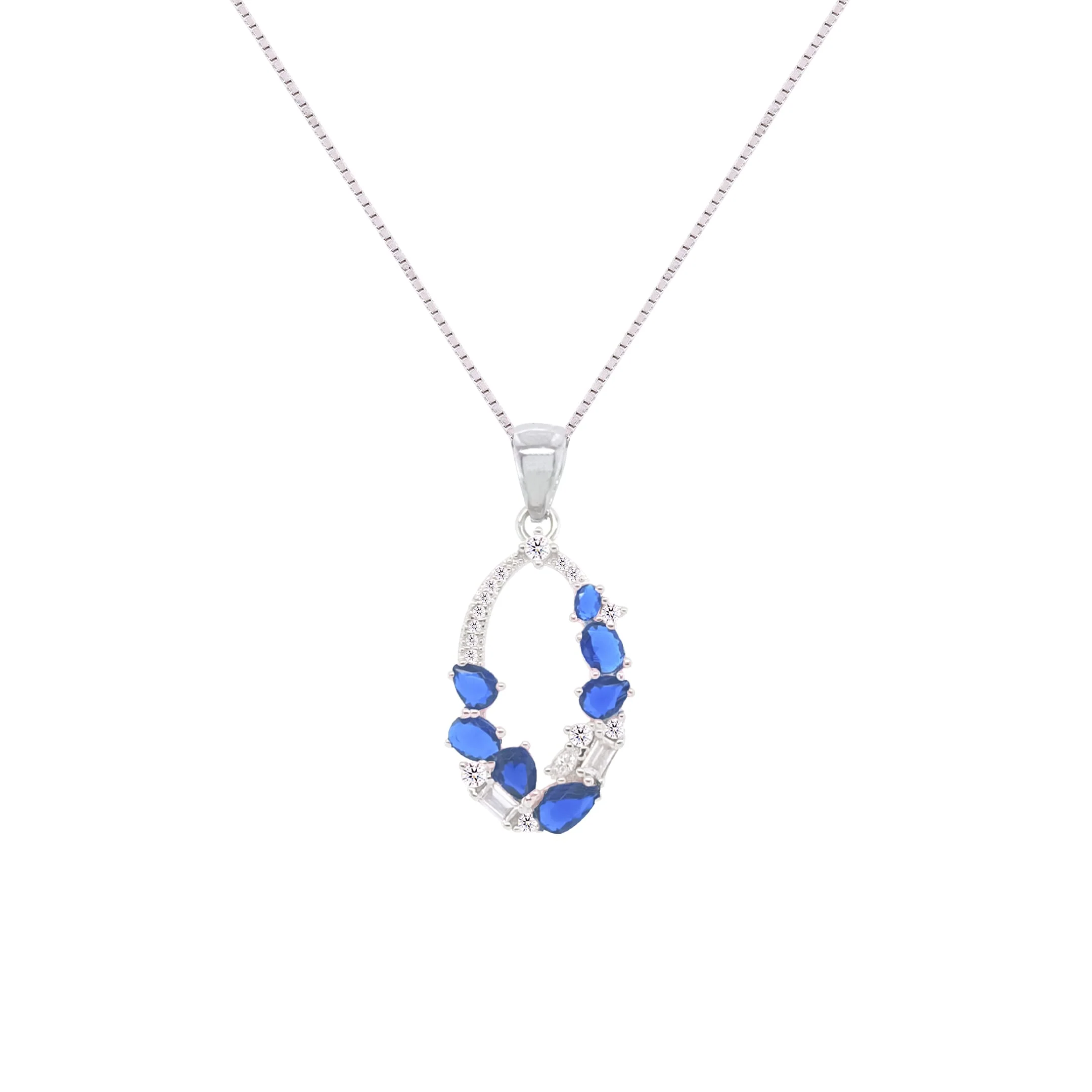 Asfour Crystal Jewelry Set With Blue Art Deco Design In 925 Sterling Silver-SD0065-WB-9 - Image 2