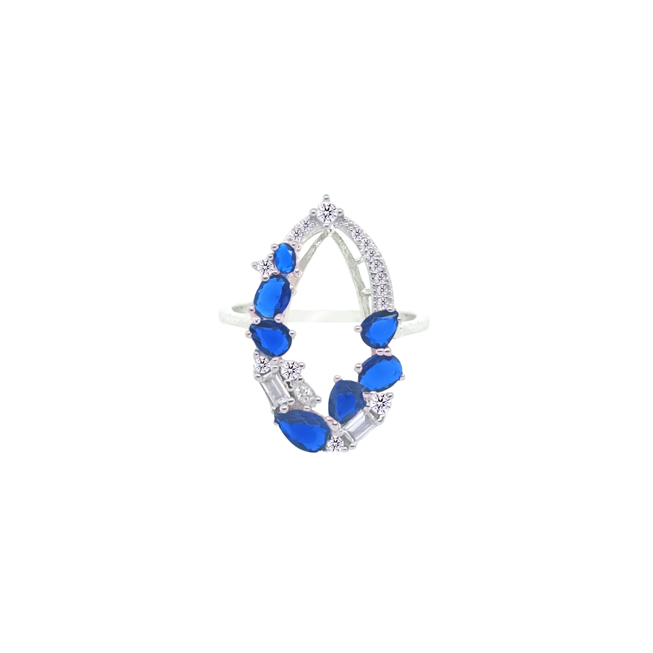 Asfour Crystal Jewelry Set With Blue Art Deco Design In 925 Sterling Silver-SD0065-WB-9 - Image 4