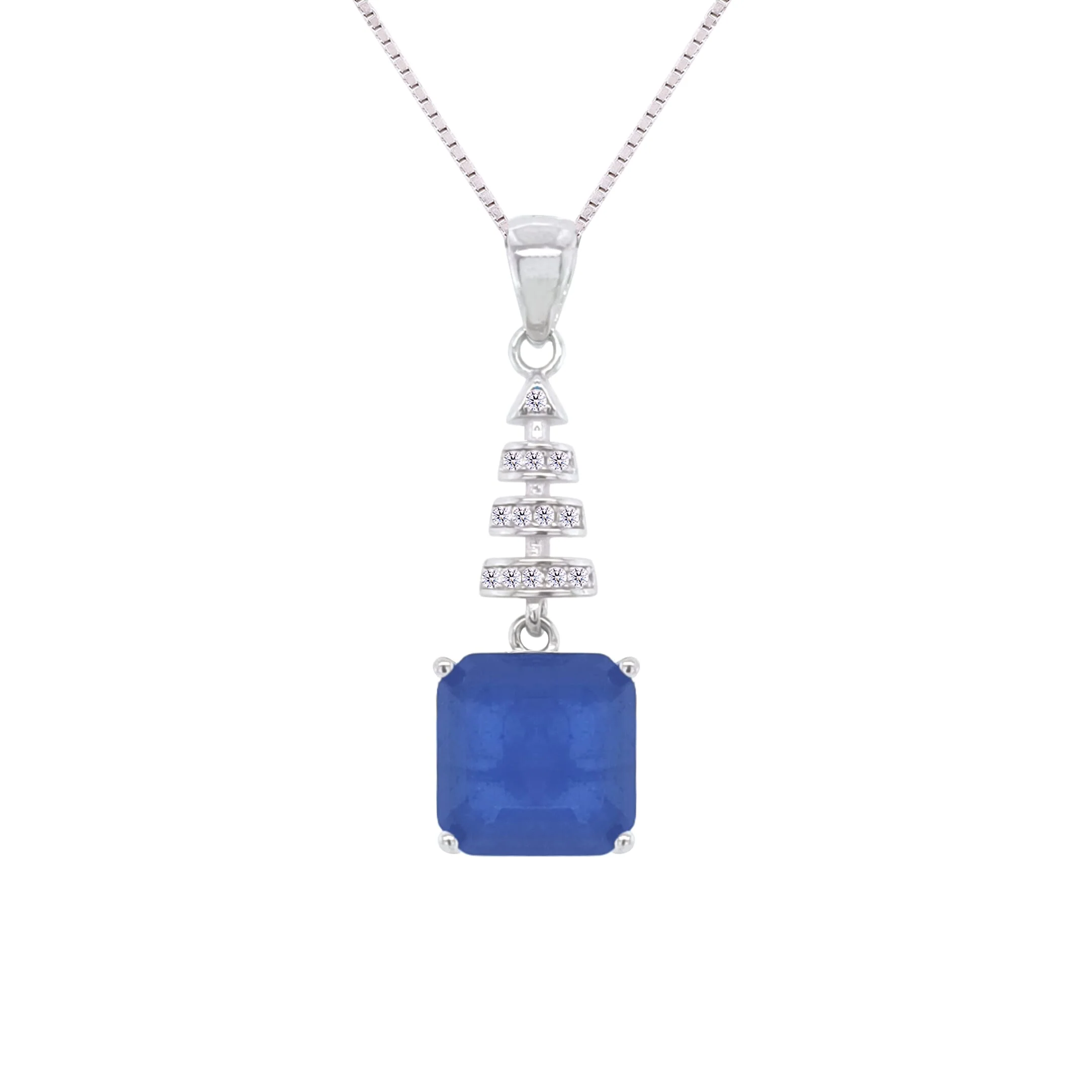 Asfour Crystal Jewelry Set With Blue Art Deco Square Design In 925 Sterling Silver-SD0061-B-9 - Image 2