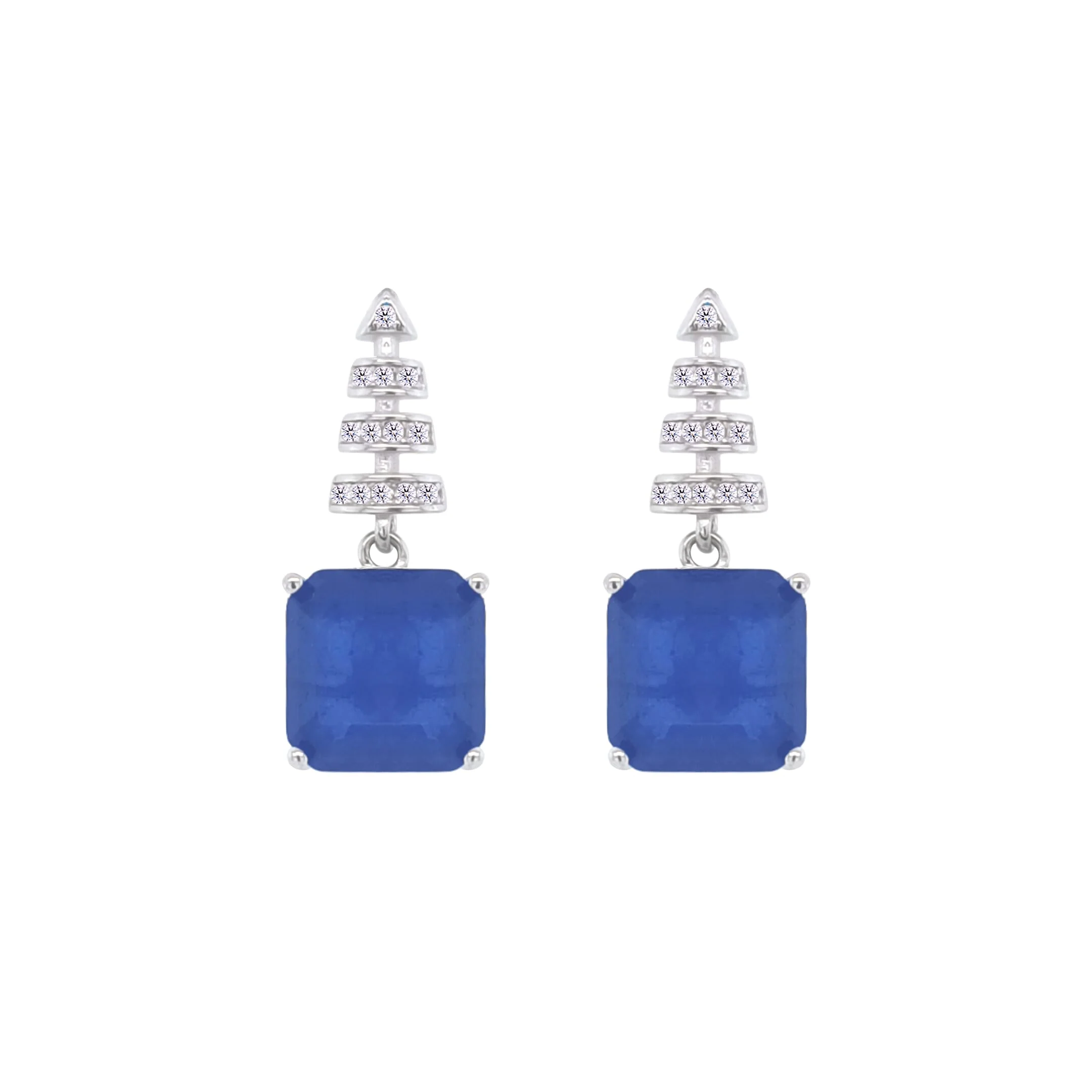 Asfour Crystal Jewelry Set With Blue Art Deco Square Design In 925 Sterling Silver-SD0061-B-9 - Image 3