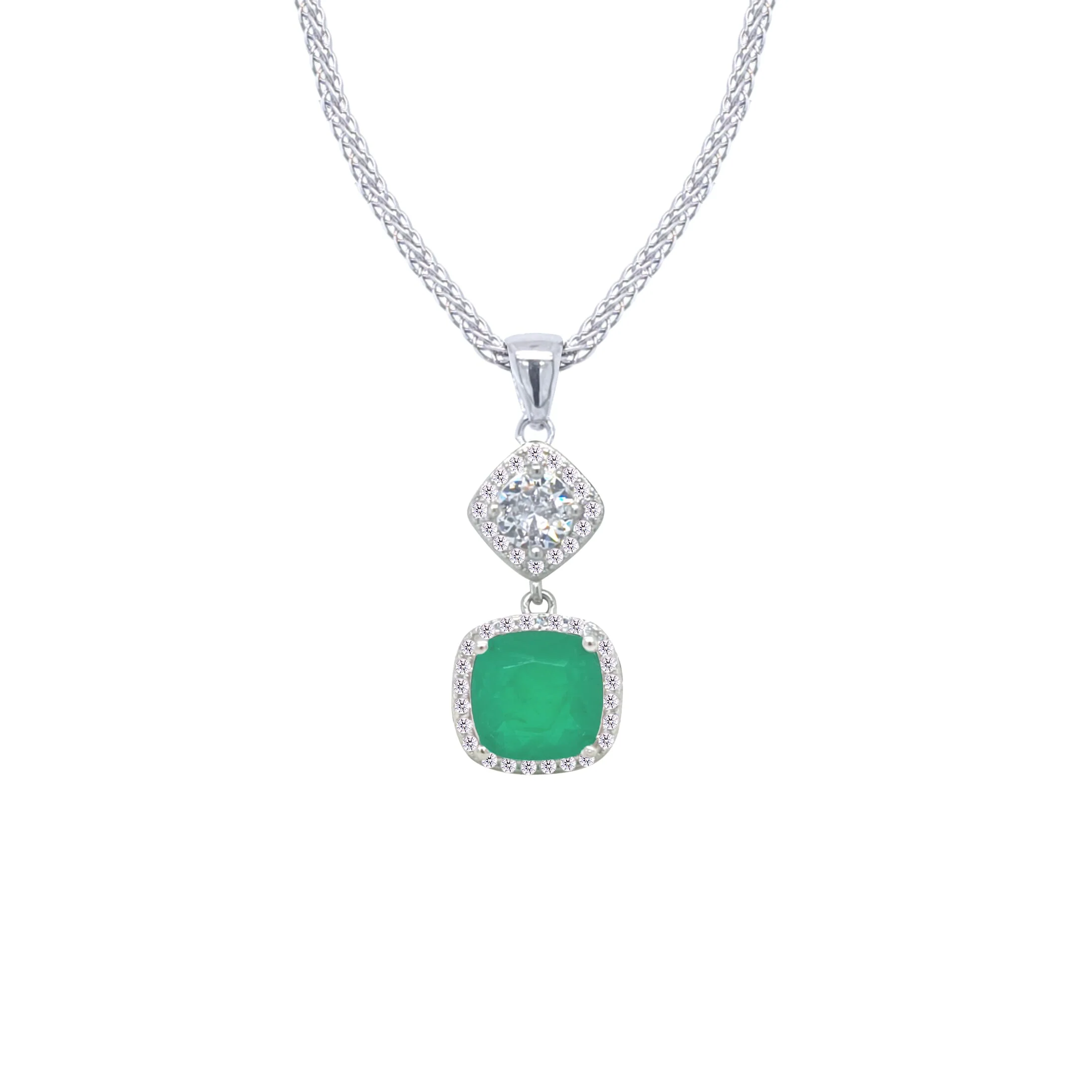 Asfour Crystal Jewelry Set With Blue Cushion Cut Design In 925 Sterling Silver-SD0056-G-7 - Image 2