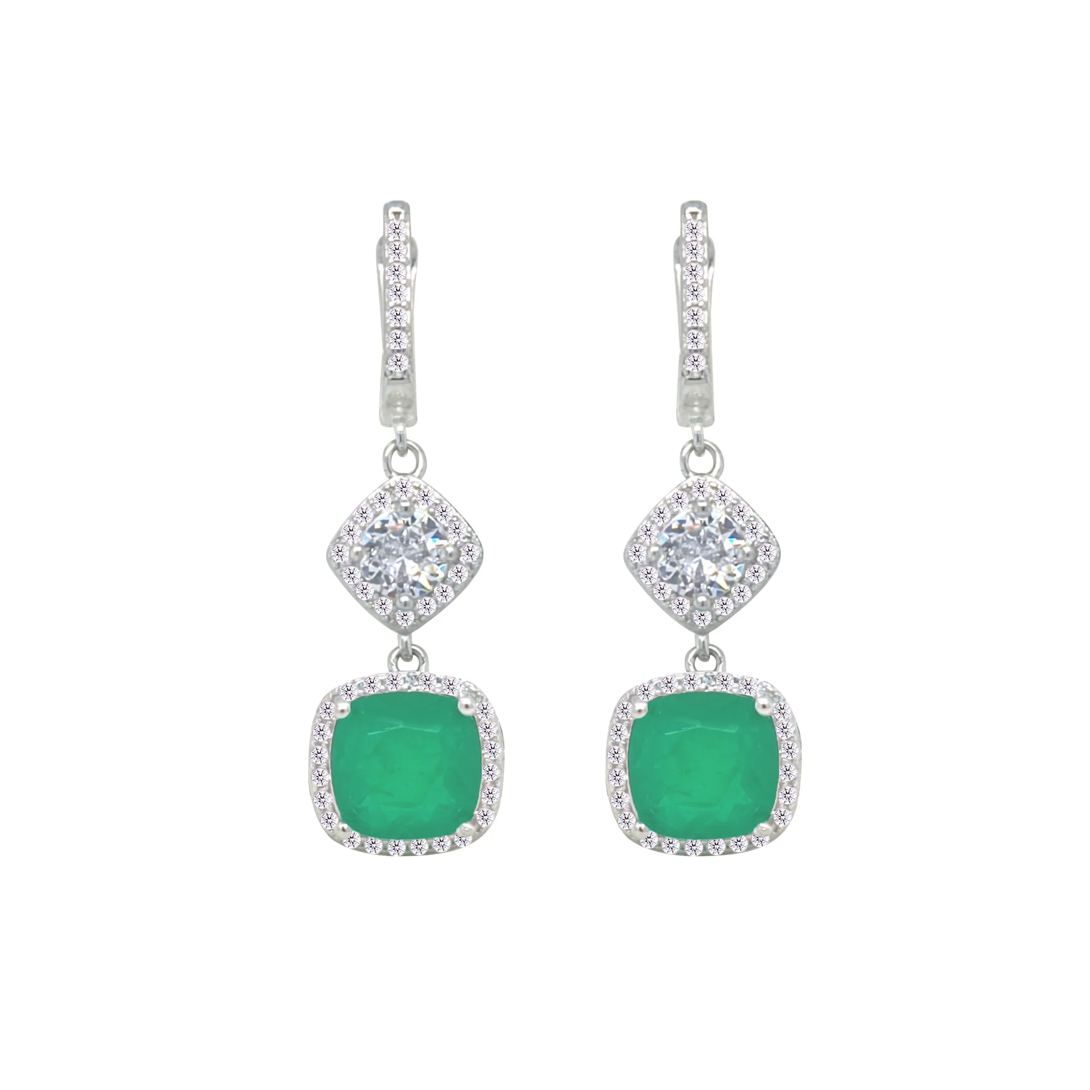 Asfour Crystal Jewelry Set With Blue Cushion Cut Design In 925 Sterling Silver-SD0056-G-7 - Image 3