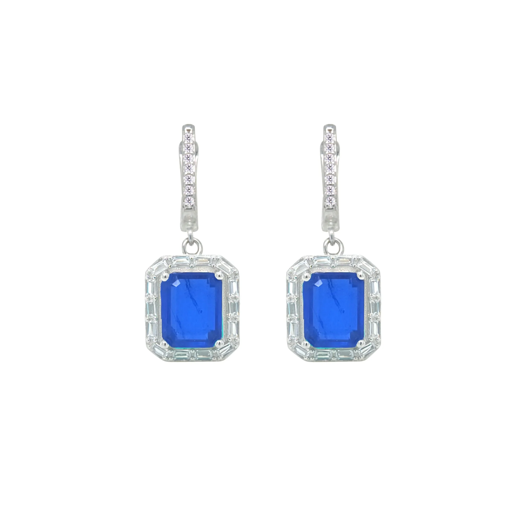 Asfour Crystal Jewelry Set With Blue emerald Cut Design In 925 Sterling Silver-SD0057-B-7 - Image 3