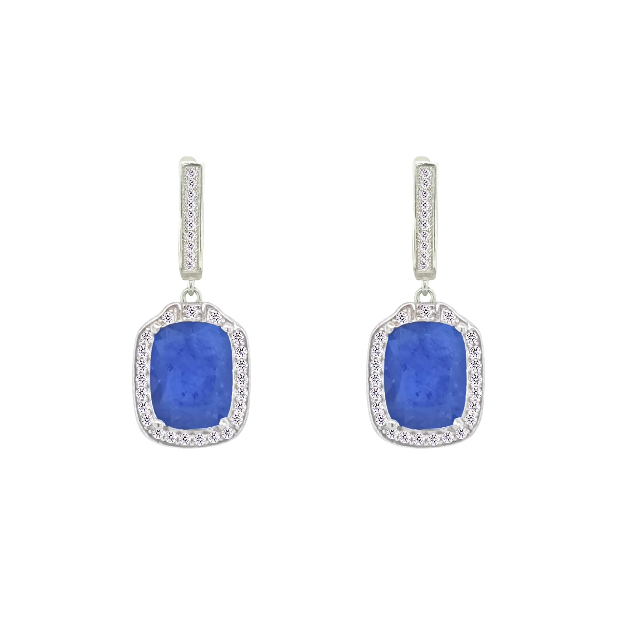Asfour Crystal Jewelry Set With Blue Emerald Design In 925 Sterling Silver-SD0076-B-9 - Image 3
