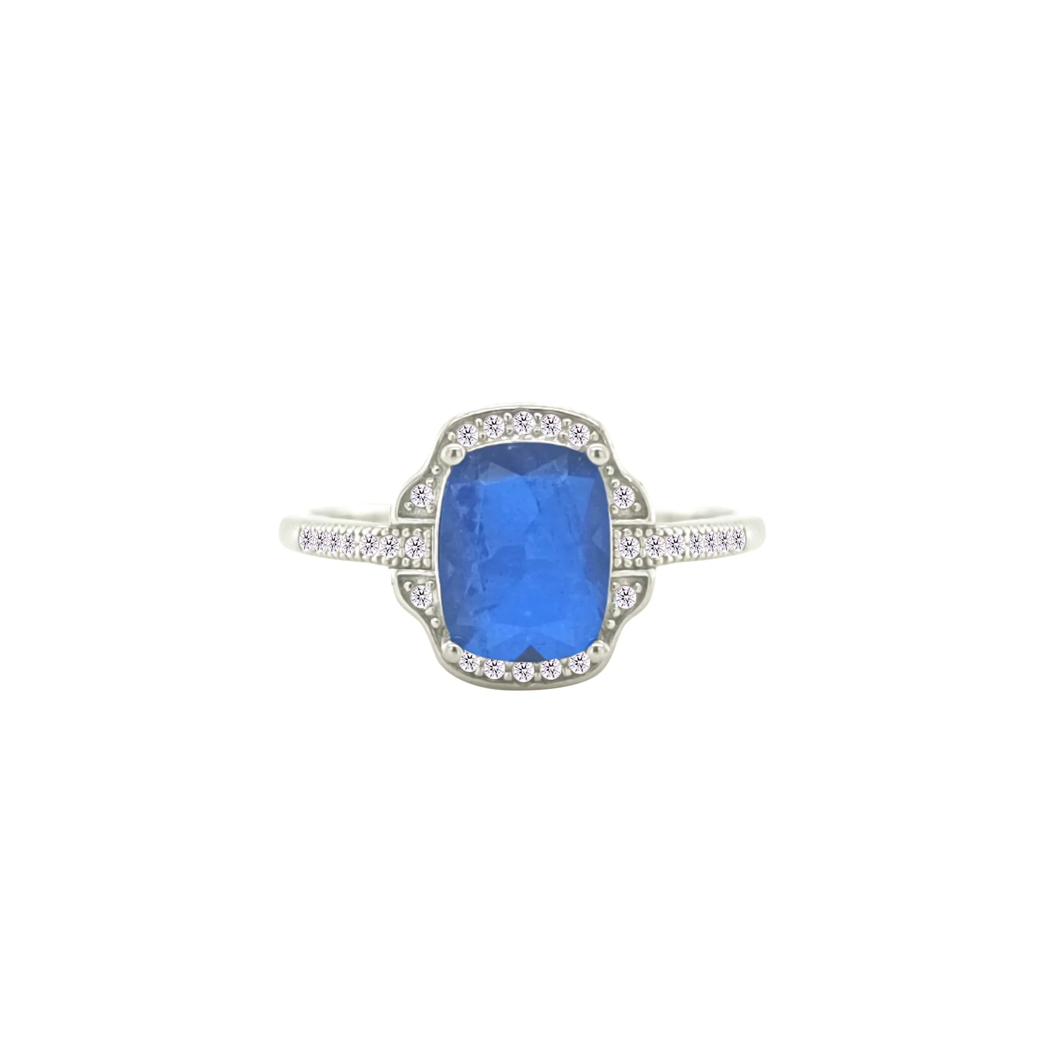 Asfour Crystal Jewelry Set With Blue Emerald Design In 925 Sterling Silver-SD0076-B-9 - Image 4