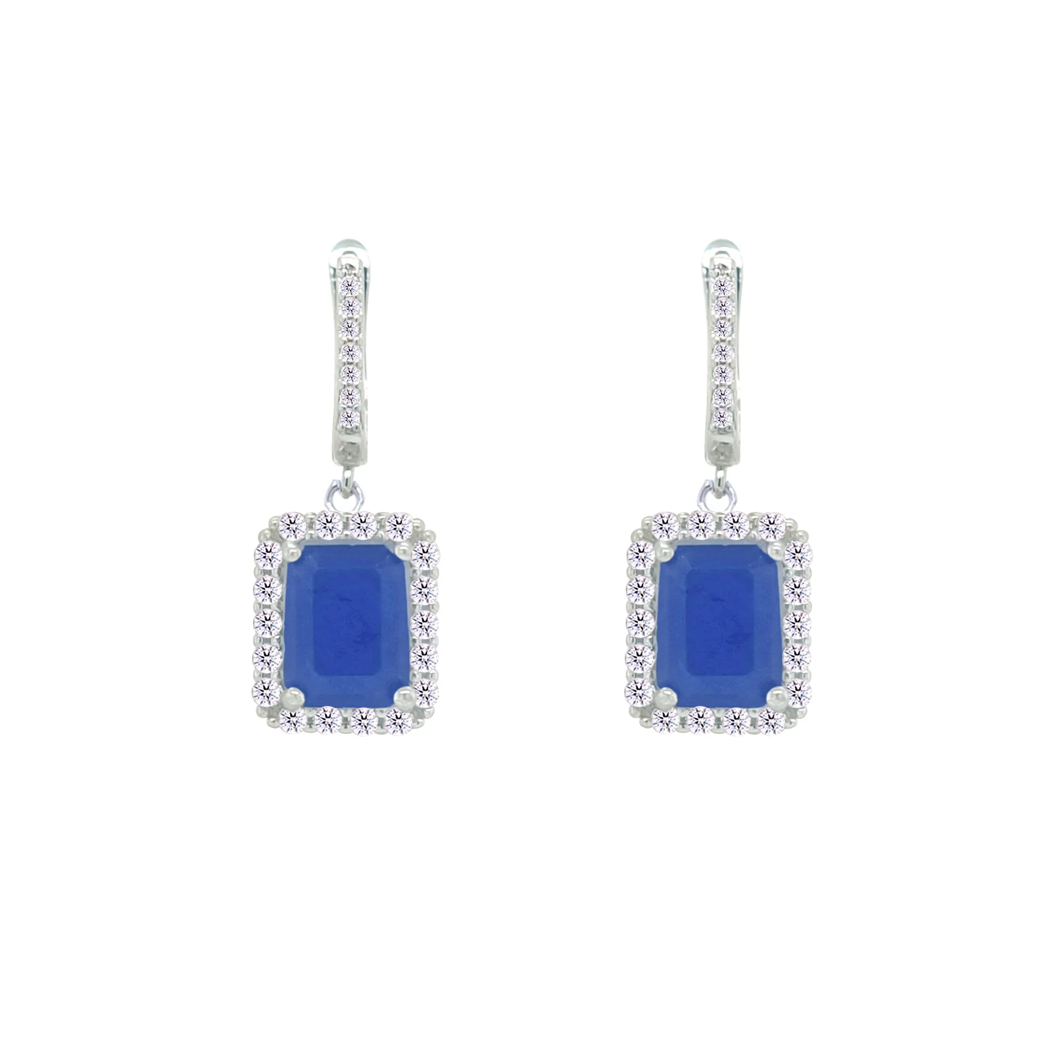 Asfour Crystal Jewelry Set With Blue Emerald Design In 925 Sterling Silver-SD0084-B-7 - Image 3