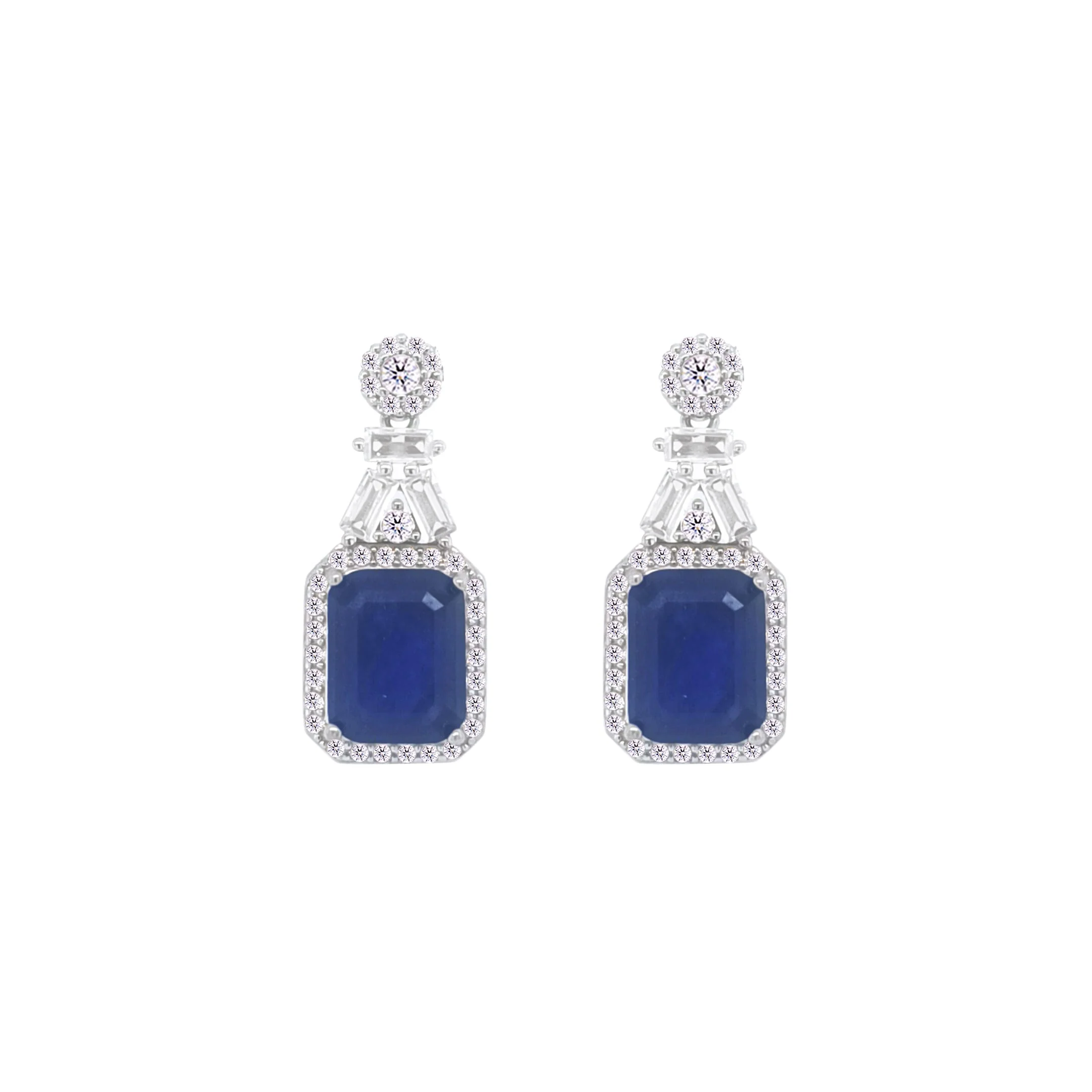 Asfour Crystal Jewelry Set With Blue Emerald Design In 925 Sterling Silver-SD0086-B-9 - Image 3